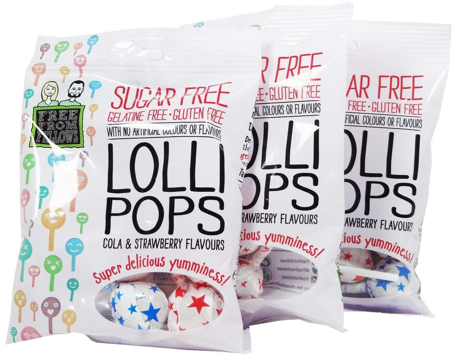 Free From Fellows | Cola & Strawberry Lollipops | 3 X 60G