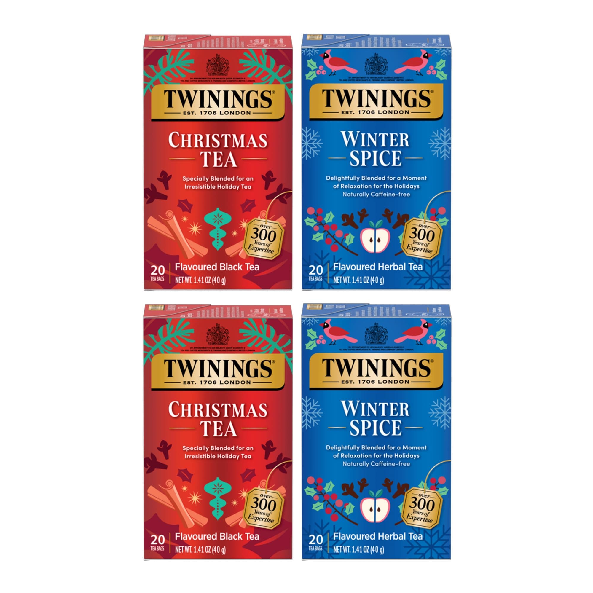 Twinings Holiday Variety Pack Tea Bags, Christmas Tea and Winter Spice, 20 Count (Pack of 4), Enjoy Hot or Iced