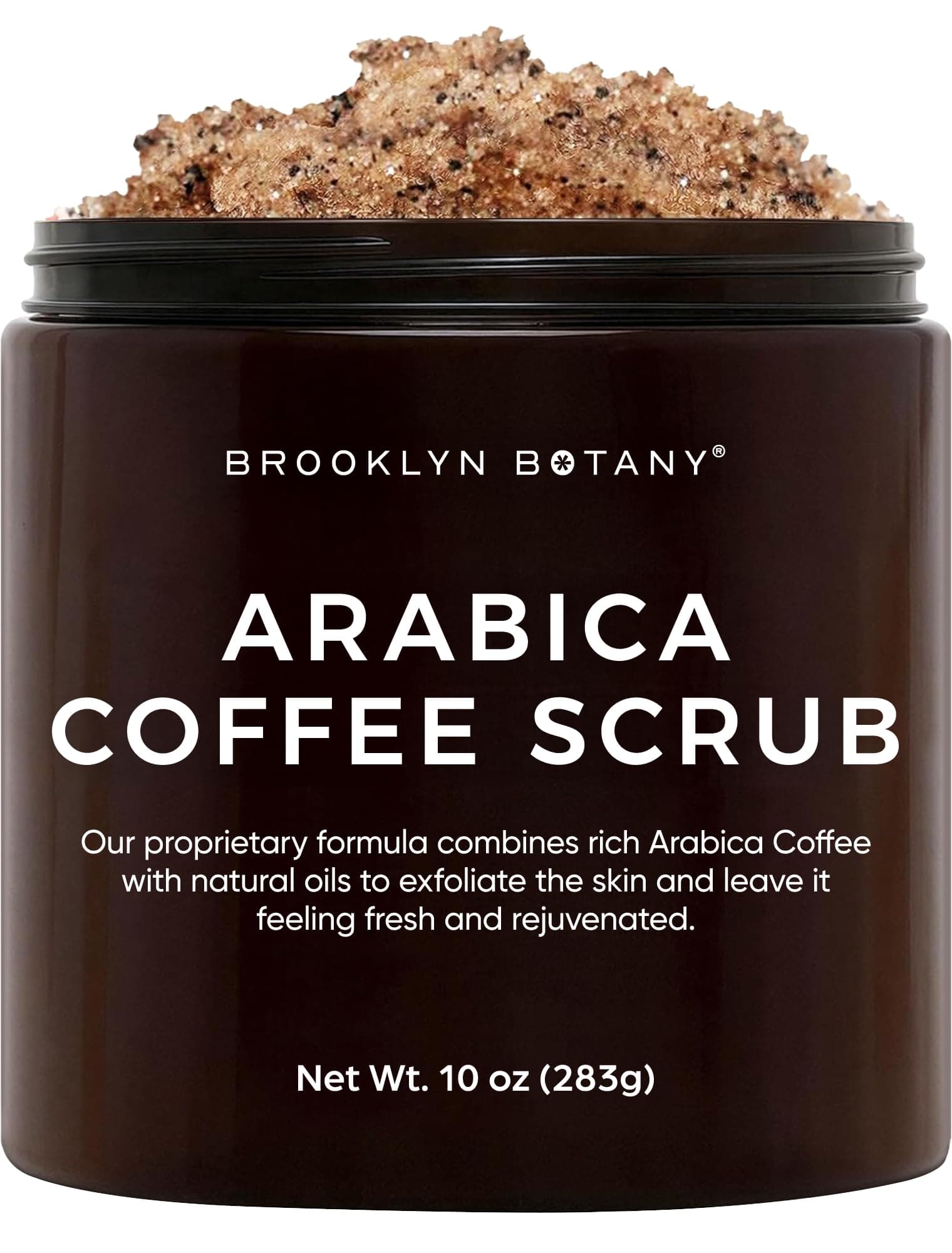 Brooklyn Botany Arabica Coffee Body Scrub & Face Scrub - 100% Natural - Coconut and Shea Butter - Best Anti Cellulite & Strtch Mark Treatment, Spider Vein Theraphy for Varicose Veins & Eczema- 10 oz