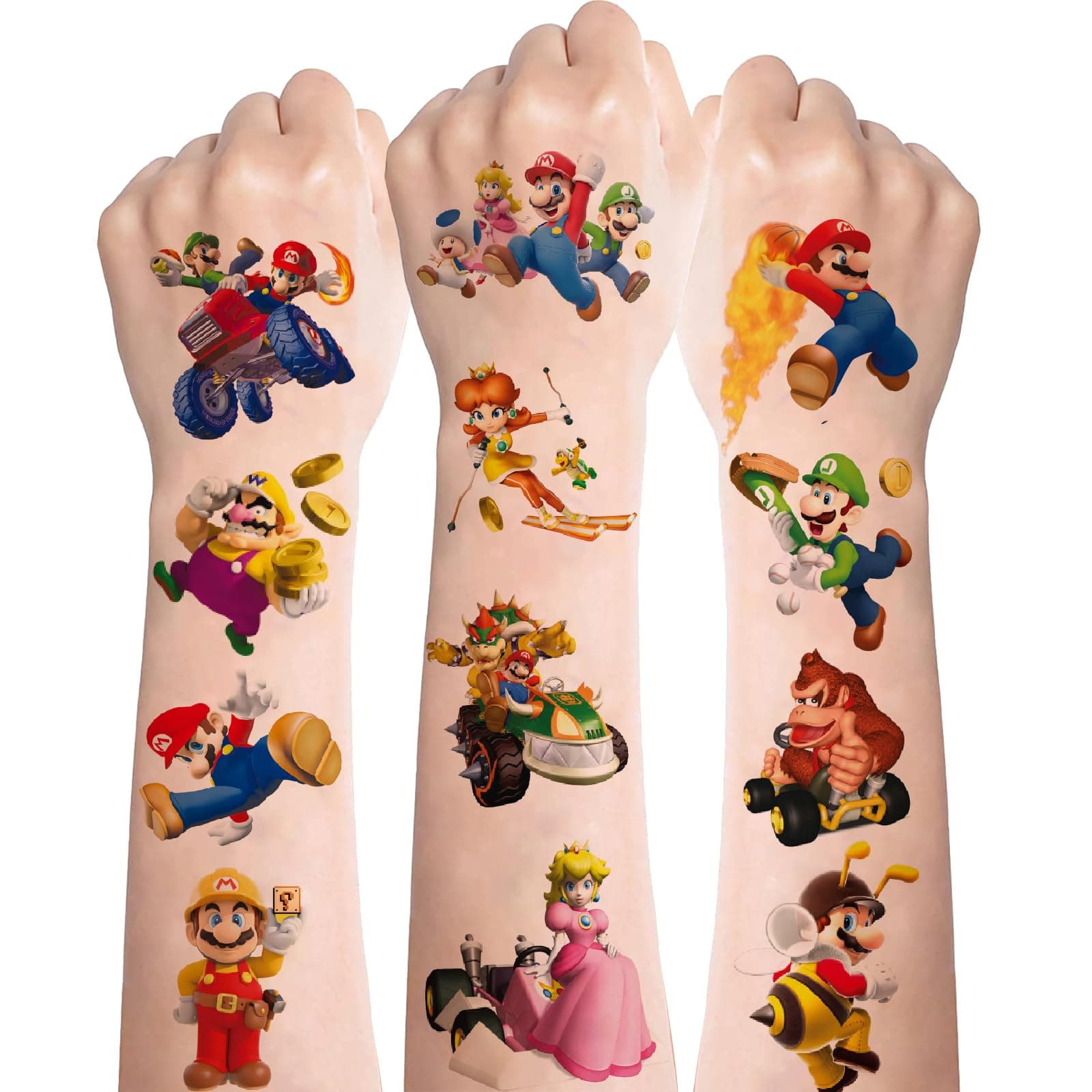 Kids Tattoos 8 Sheets,Cute Super Mario Temporary Tattoos for Kids,Waterproof Childrens Fake Tattoo Stickers for Boys Kids Party Bag Fillers Birthday Gift Favour Supplies, 10.9*15.5cm