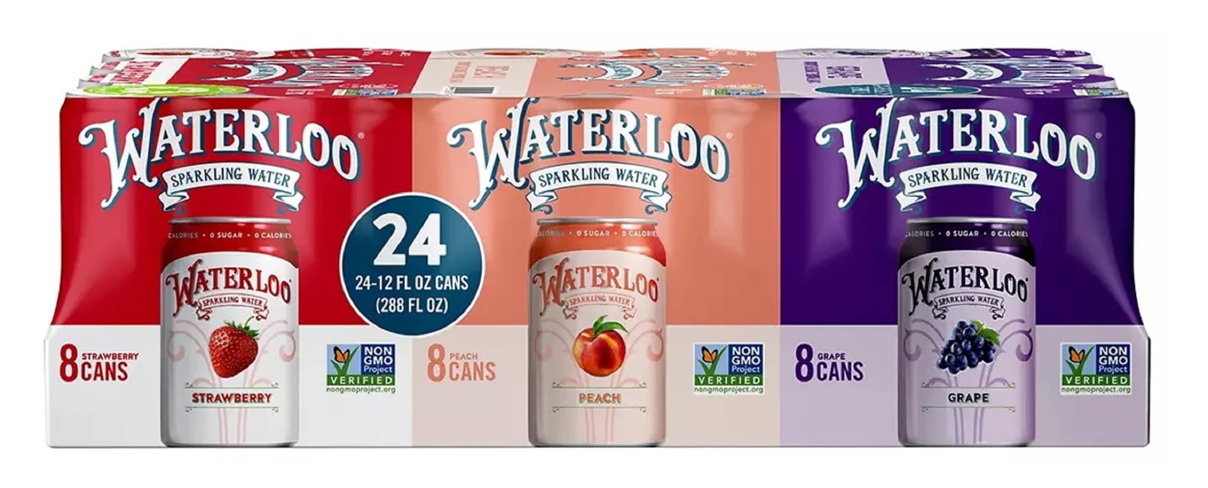 Waterloo Sparkling WaterVariety Pack, 12 Fl Oz Cans, Pack of 24, 8 x Black Cherry, 8 x Lemon-Lime, 8 x Strawberry | Zero Calories | Zero Sugar or Artificial Sweeteners | Zero Sodium