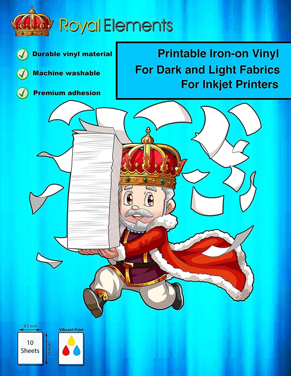 Royal ElementsPrintable T-Shirt Transfer Paper for Dark and Light Fabrics - 10 Heat Transfer Vinyl Sheets for Inkjet Printers