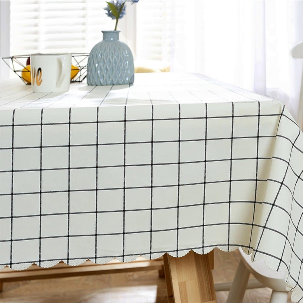 Family table,Grid tablecloth,Pvc table cloth,Waterproof table cloth,Anti-scalding Oil-proof Pastoral grid Tea table Rectangular table cloth Multiple colors White tablecloth-White 140x200cm(55x79inch)