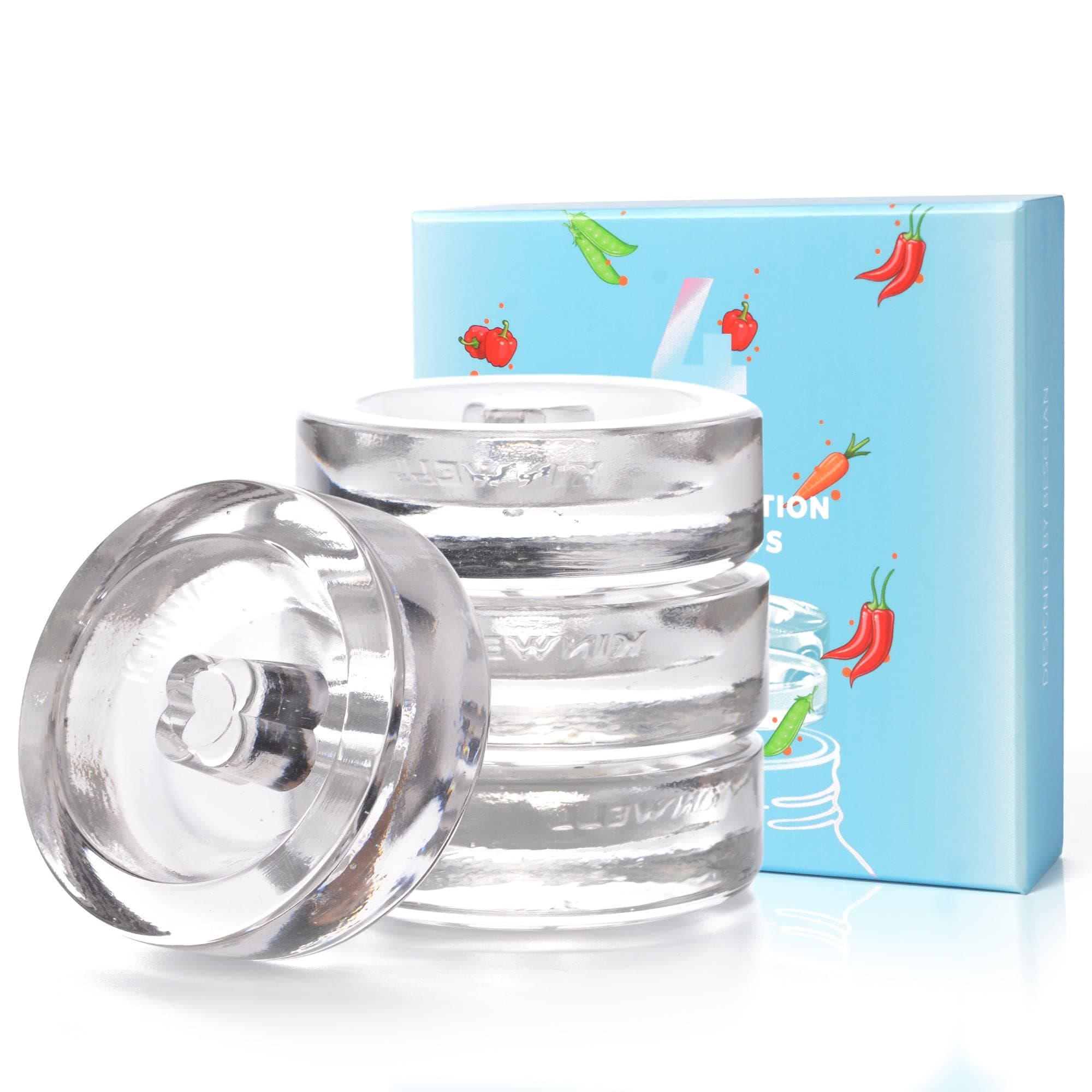 4-Pack Fermentation Glass Weights with Easy Grip Grooved Handles Heavy Fermenting Lids Fermentation Kit for Any Wide Mouth Mason Jars