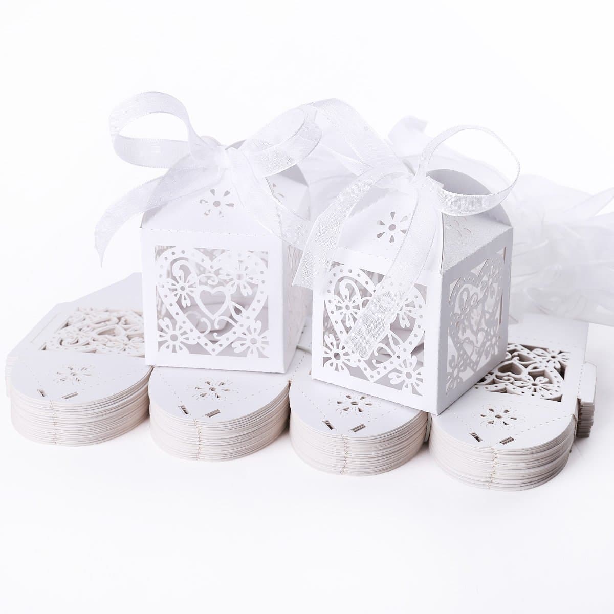 50pcs Laser Cut Wedding Hollow Love Heart Wedding Favor Candy Gifts Boxes Ivory White