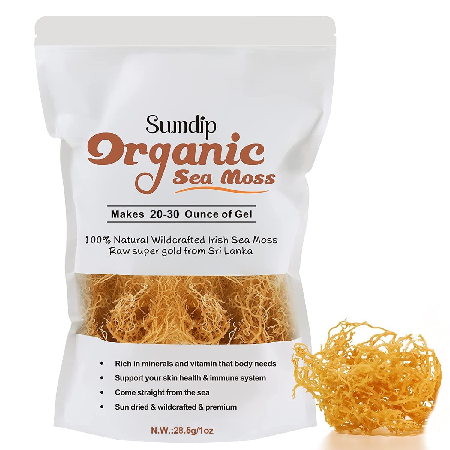 Sea Moss Raw Organic 1oz Wildcrafted Sea Moss Makes 30 Ounce of Sea Moss Gel, Dried Golden Raw Seamoss