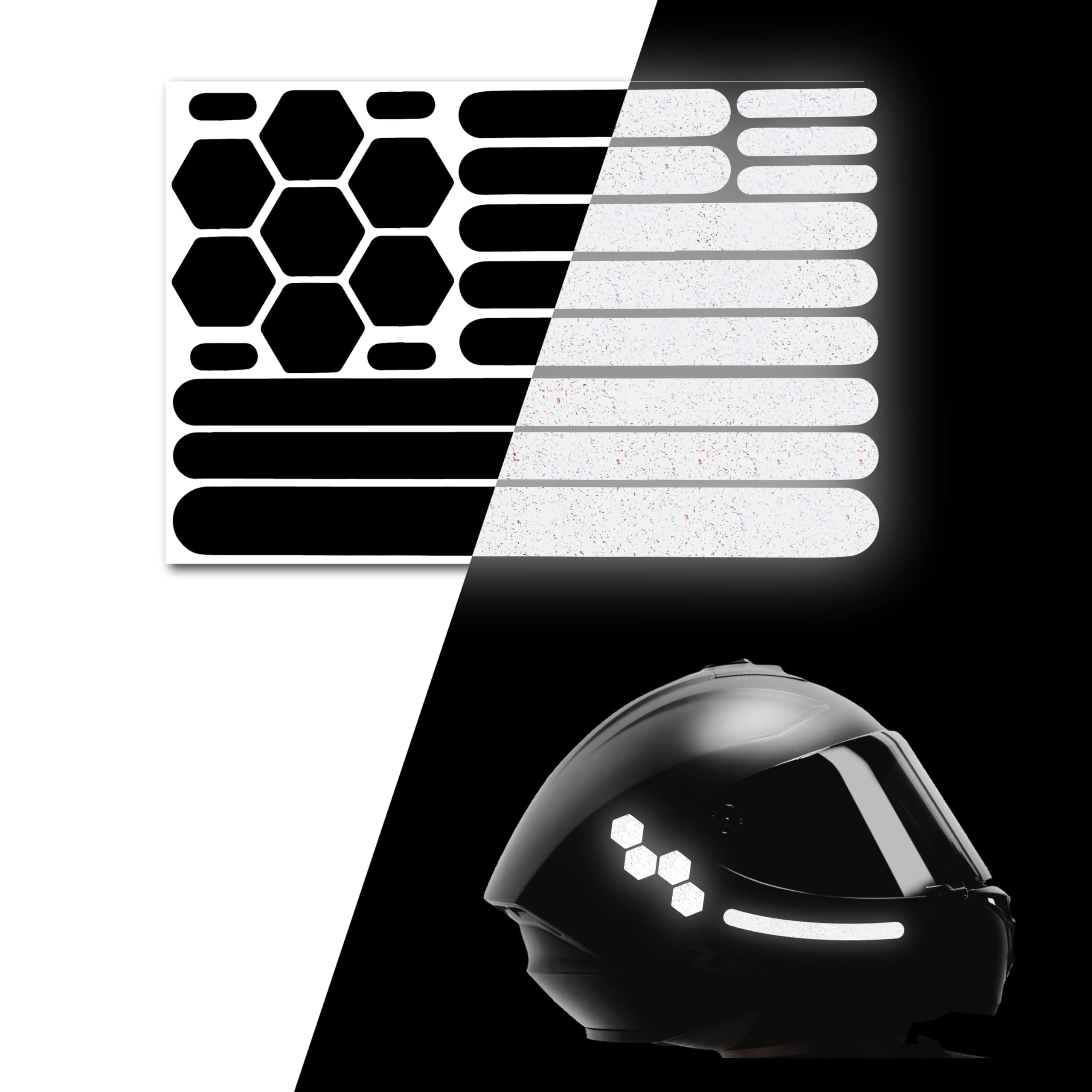 Elos 3M Reflective Black Stickers - Reflective Helmet Tape, Motorcycle Reflective Tape, Hi Viz Stickers for Helmets - Discreet Black Until Light Hits It (Regular Style, 2, Count)