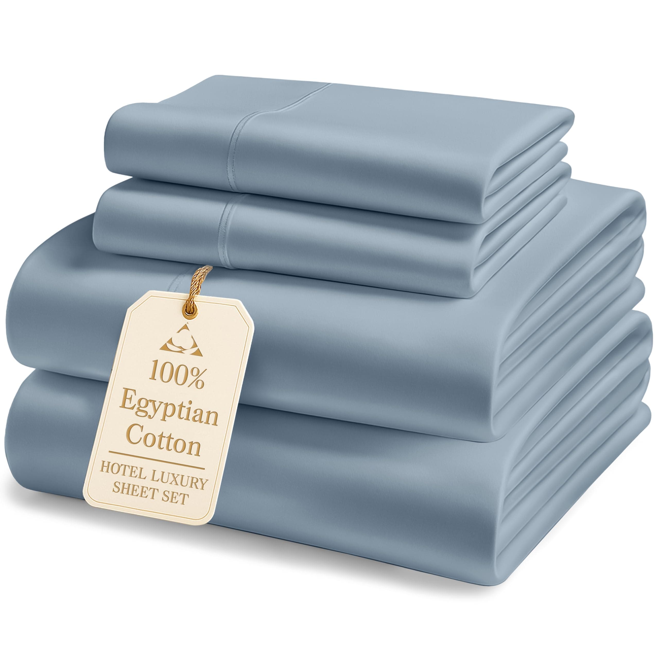 LANE LINEN Luxury 100% Egyptian Cotton Bed Sheets - 1000 Thread Count 4-Piece French Blue King Set Bedding Sateen Weave 16" Deep Pocket (Fits Upto 17" Mattress)