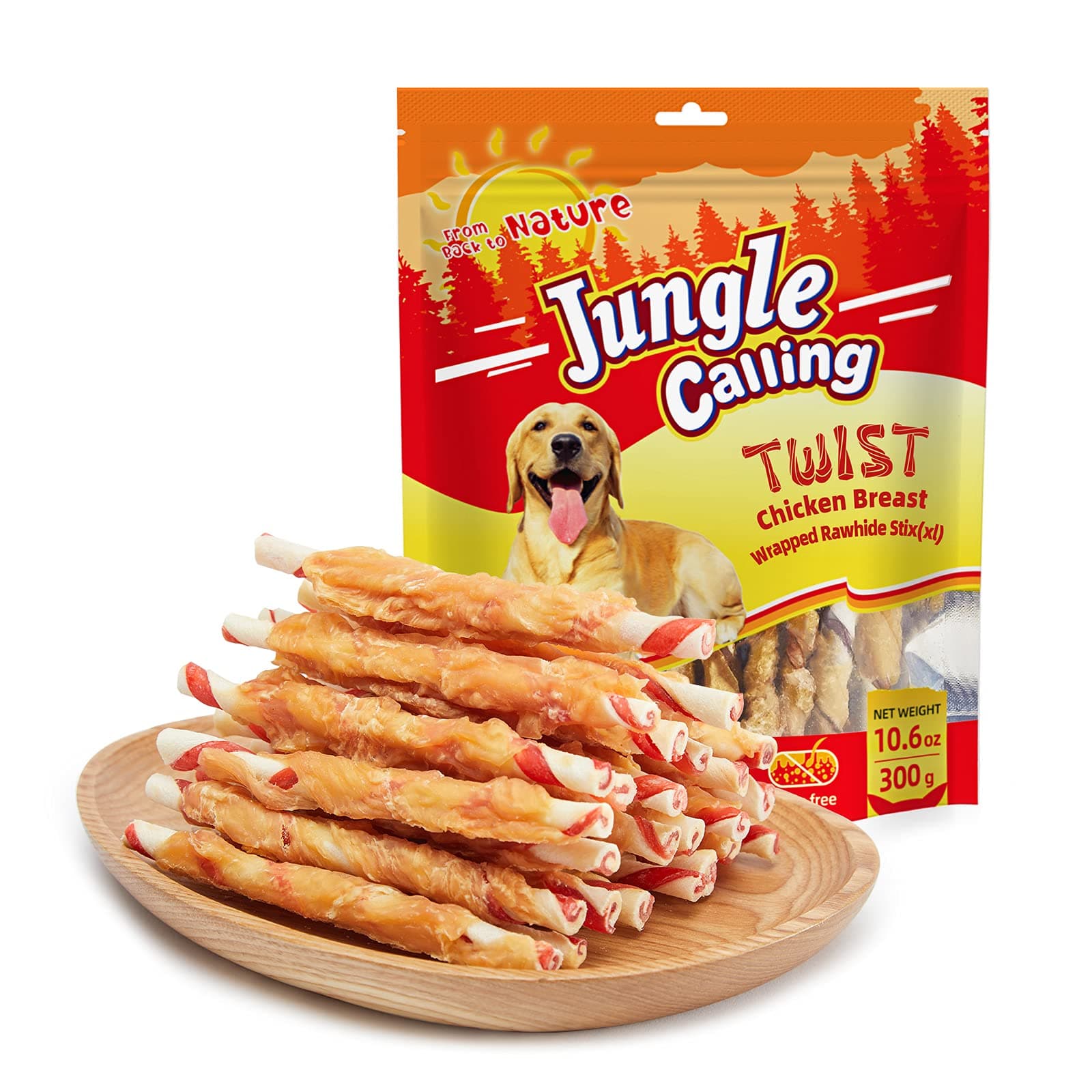 Jungle Calling Dog Treats, Chicken Wrapped Rawhide Chew Sticks - High Protein, Low Fat Dental Chews for Teeth Cleaning & Training Rewards, 10.6oz
