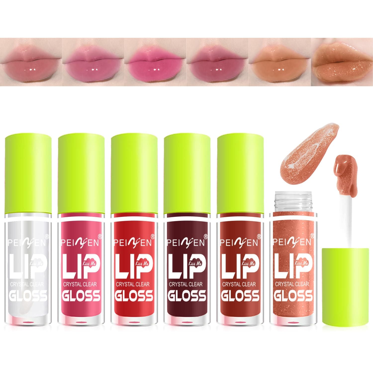 6 Colors Lip Oil Lip Glaze, Fat Oil Lip Gloss, Big Brush Head Hydrating Lip Glow Oil, Shiny Transparent Tinted, Long Lasting Nourishing Non-sticky Fresh Clear Smooth Lip Care