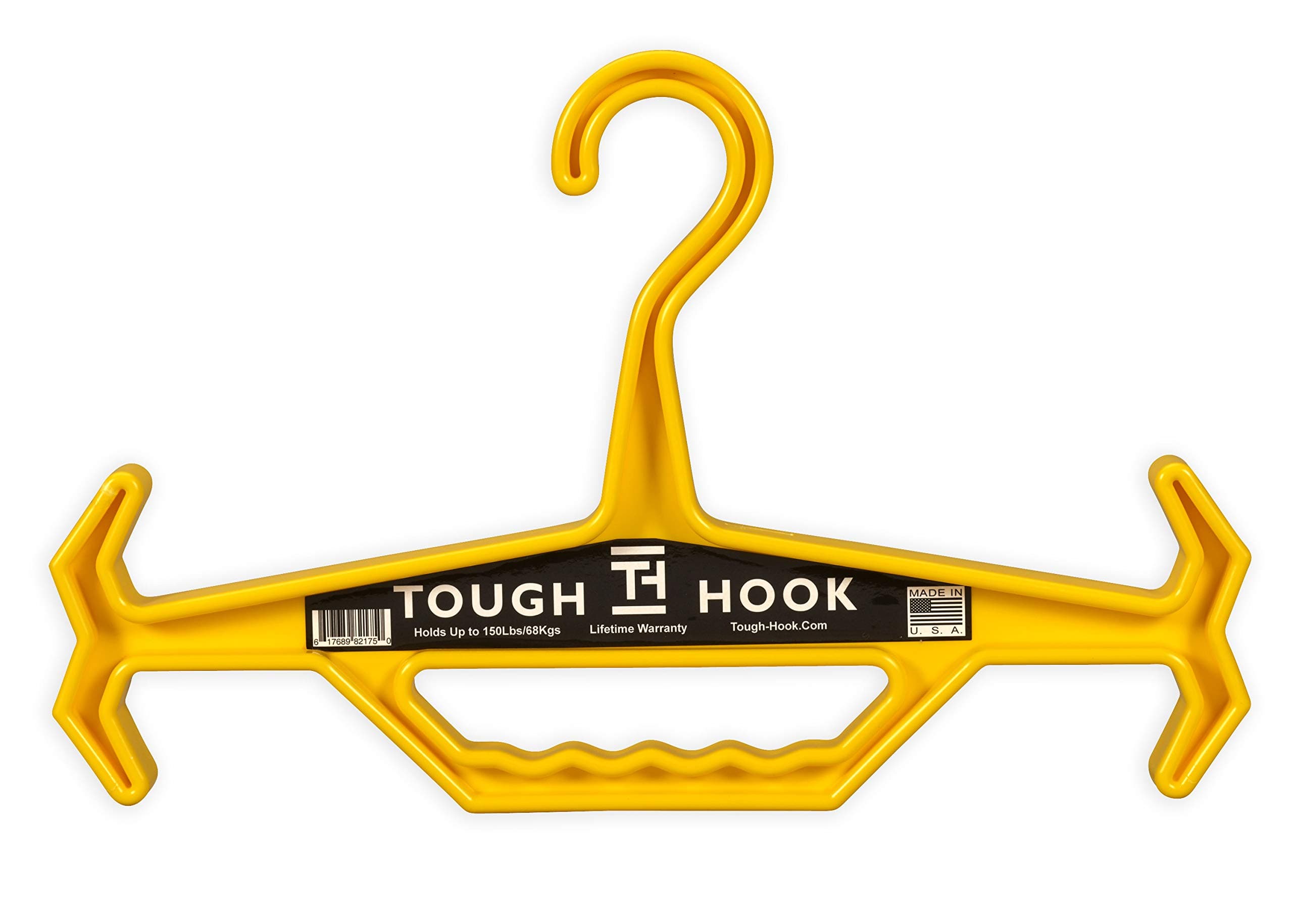 Tough Hook Original Heavy Duty Hangers – The Superhero of Hangers USA-Made, Anti-Slip ABS Resin Tactical Hanger for Police Gear, Scuba Gear & Dive BCD – DuraResin 200-lb Cap Wetsuit Hanger, 1 Yellow