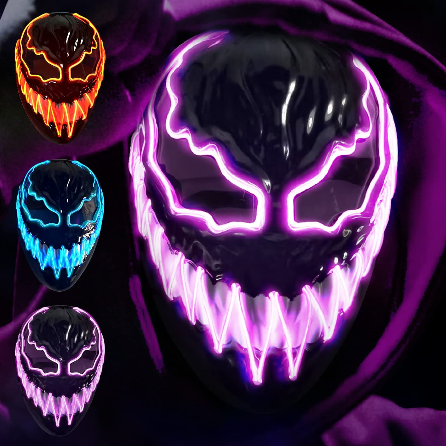 heytechHalloween Mask LED Purge Mask for Festival Halloween Scary Party,Costume Cosplay,Gifts (mask-purple)