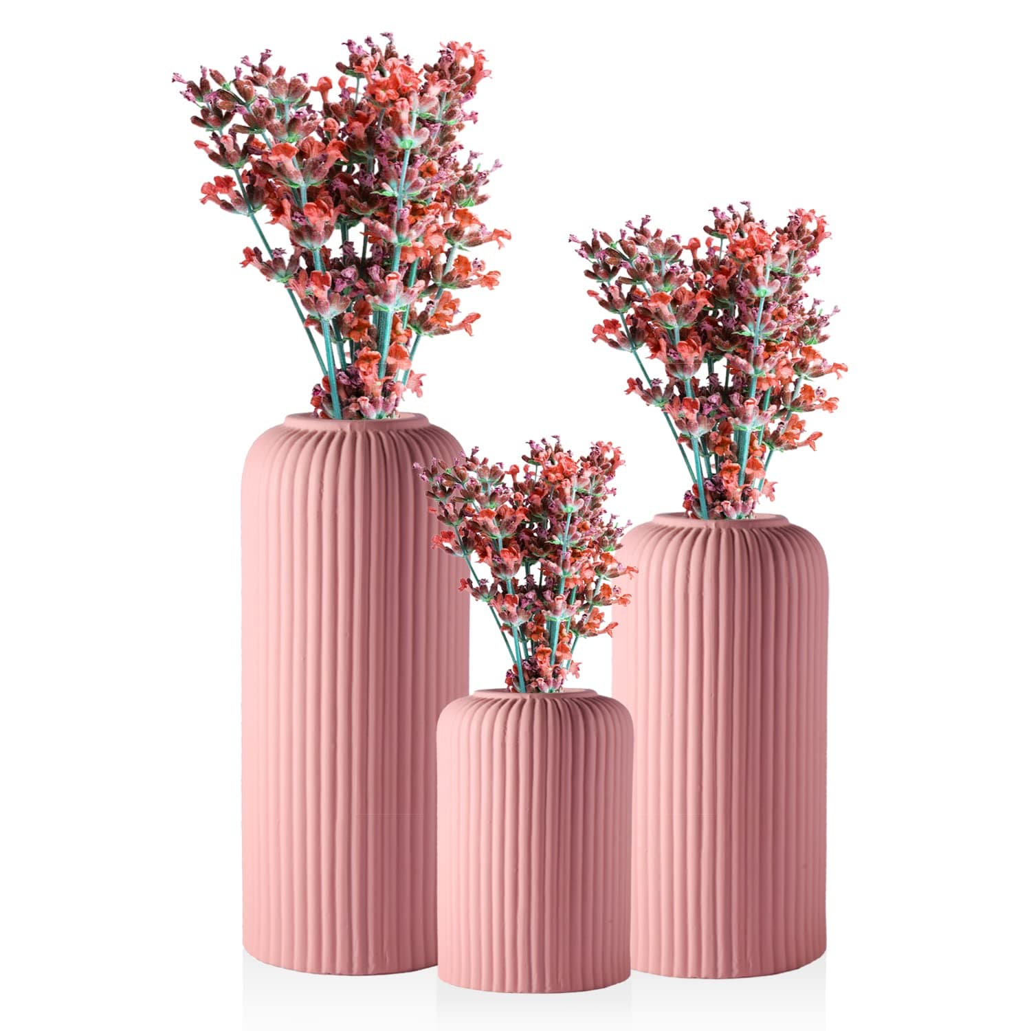 Lasaki Evelyn Pink Set of 3 Ceramic Flower Vase for Living Room, Bedroom, Dining Table, Home Decoration (Flowers not Included)