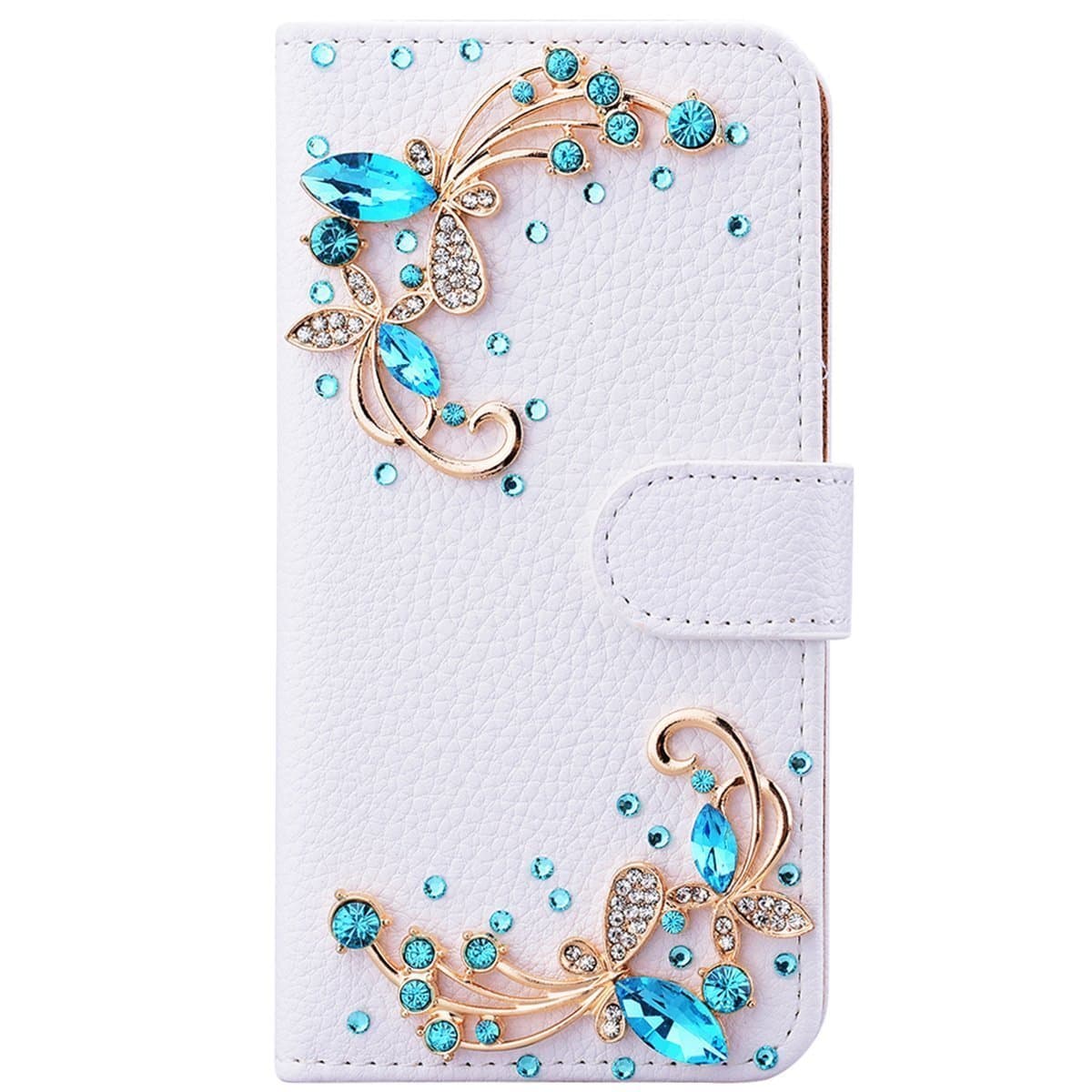 HongHushop Rhinestone Bling Diamond PU Leather Case for Samsung Galaxy A20e Blue butterfly Card Slots Magnetic Flip Stand Wallet Glitter Cover Case for Samsung Galaxy A20e