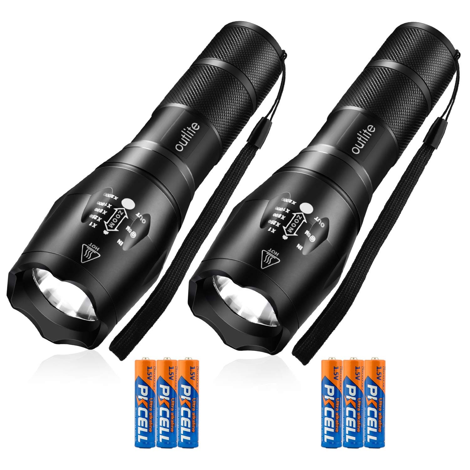 2 Pack S1000 Flashlight (AAA Battery Included), LED flashlights High Lumens with 5 Modes, Zoomable Water Resistant Tactical Flashlight for Camping Hiking Emergency