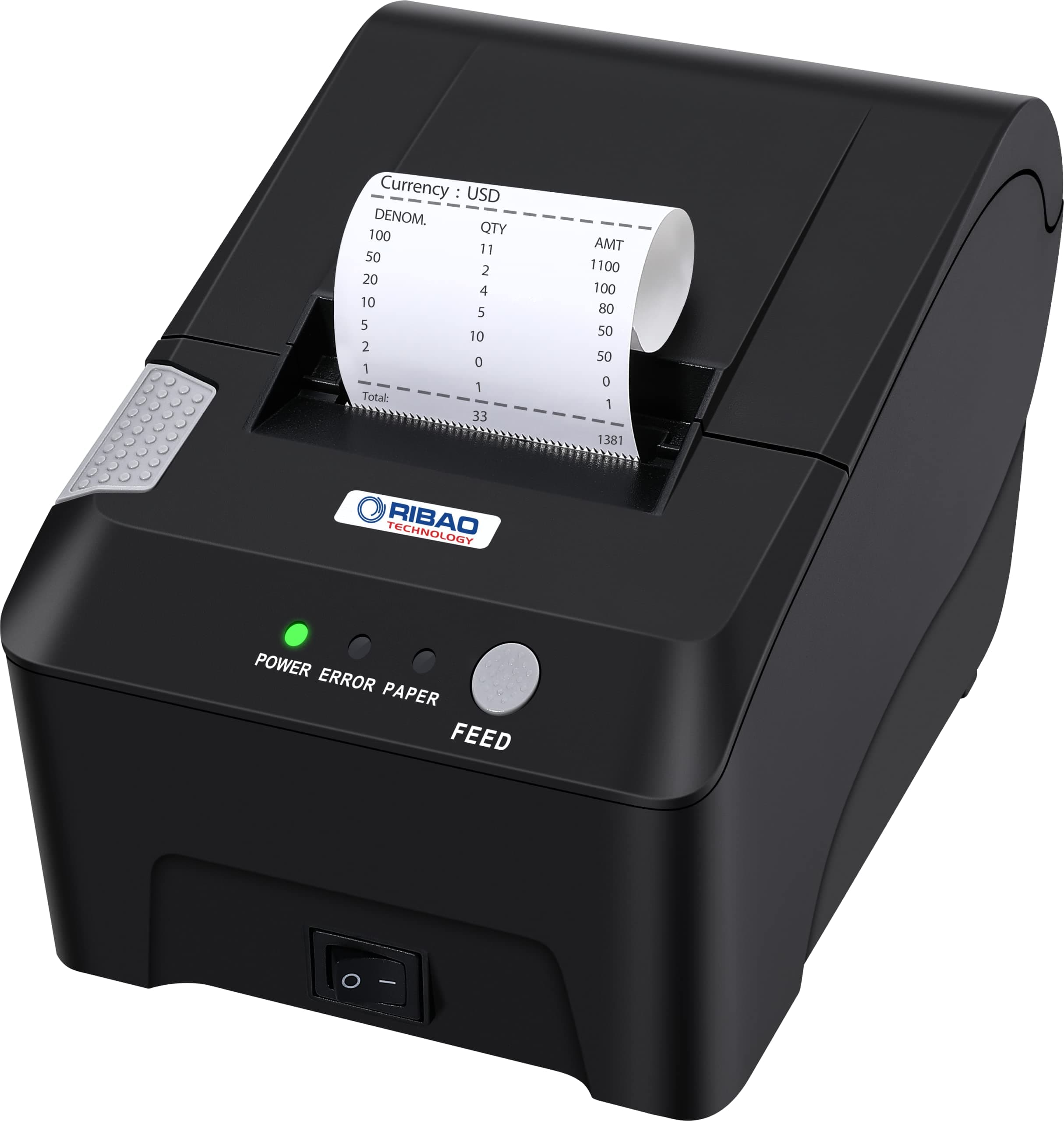 RIBAO TECHNOLOGY Thermal POS Printer Receipt Printer Connect BC-55 BC-40 BCS-160 Mixed Bill Money Counter 58mm RS232 Cashbox Interface,Windows System, Not for iOS Noy for Square