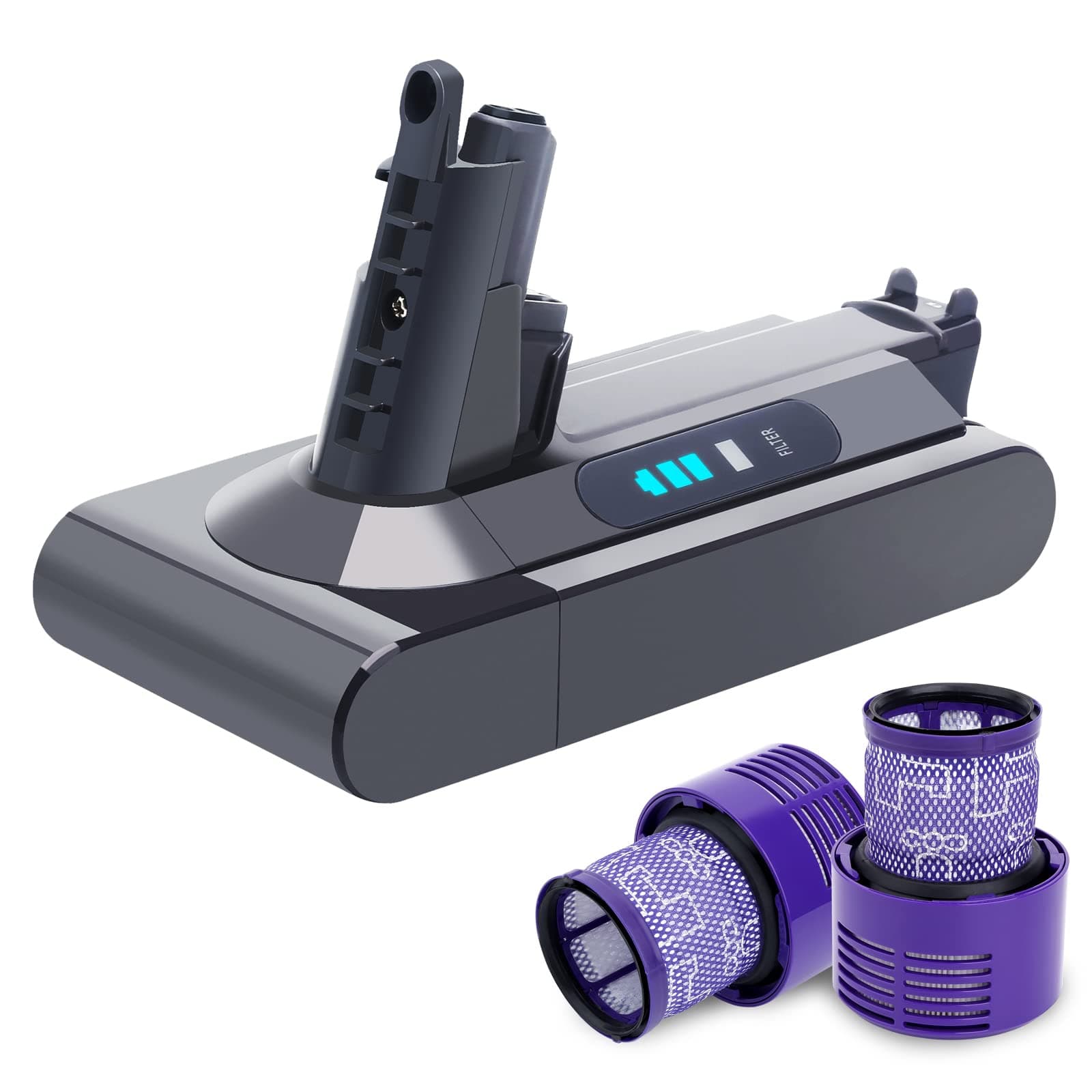 Biswaye Upgraded 25.2V 5.0Ah V10 Replacement Battery Compatible with Dyson Cyclone V10 SV12, V10 Animal, V10 Absolute, V10 Allergy Cordless Vacuum Batteries, Comes with 2 Filters