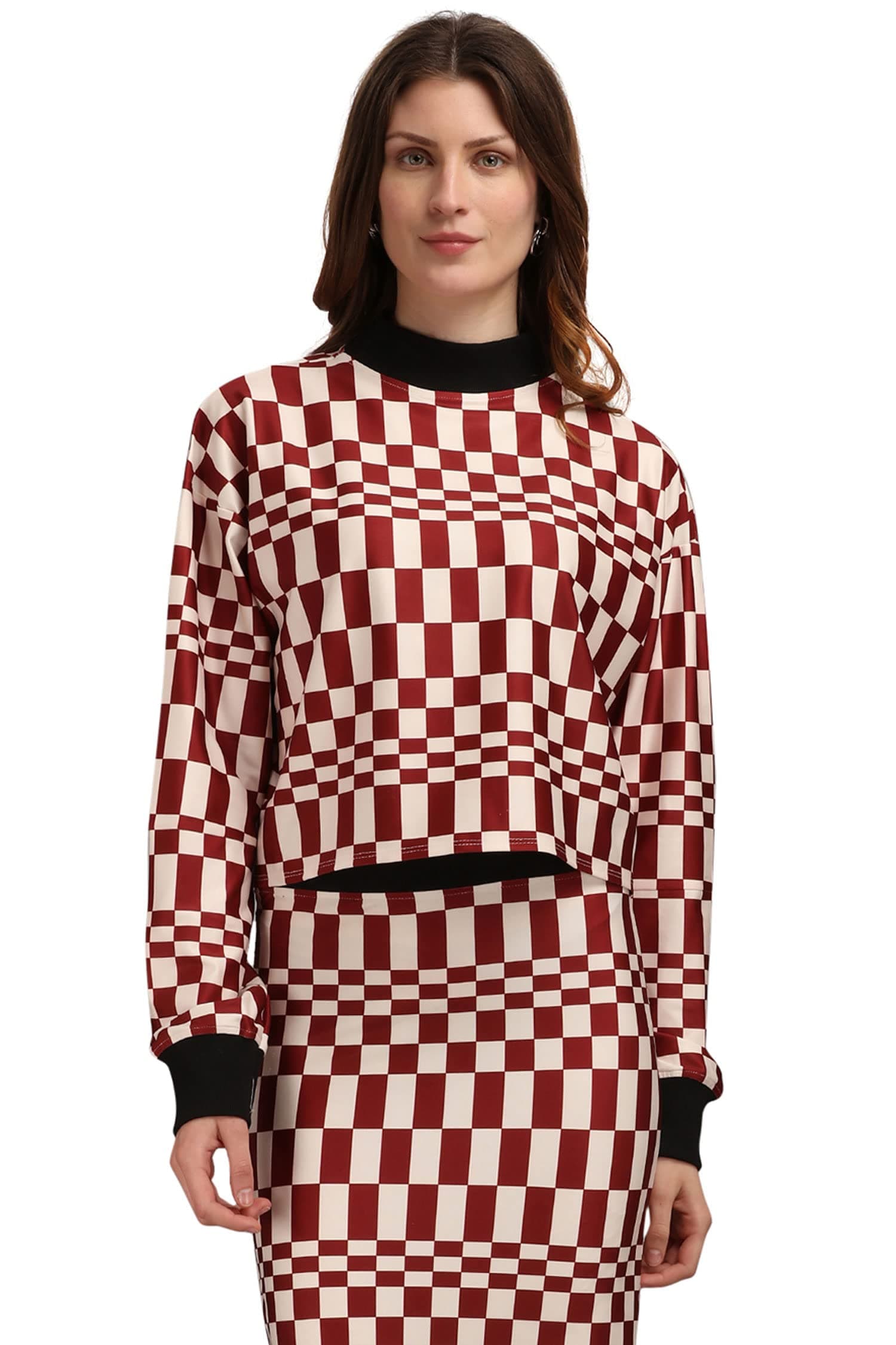 PURVAJAWomen's Solid Loose Fit T-Shirt (Mega-025-Maroon Chess-L_Maroon