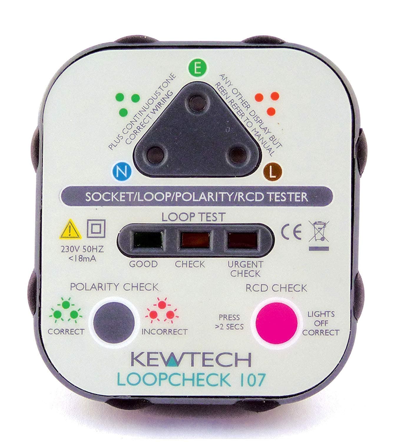 Kewtech Loopcheck 107 LOOPCHECK107 Mains Socket r with Loop Check, Grey, No Size
