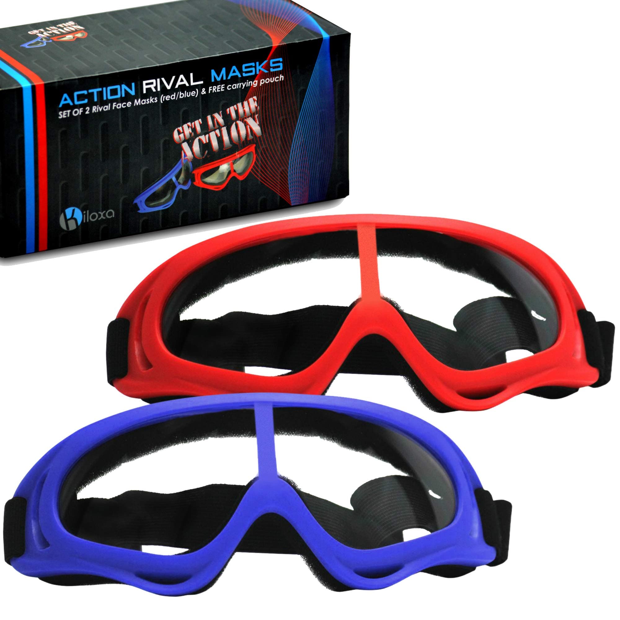 Safety Glasses for Kids - 2-Pack Red/Blue Safety Goggles Provide The Ultimate Eye Protection for Your Kids - Perfect Anti Fog Rival Face Masks for Nerf Rival Games
