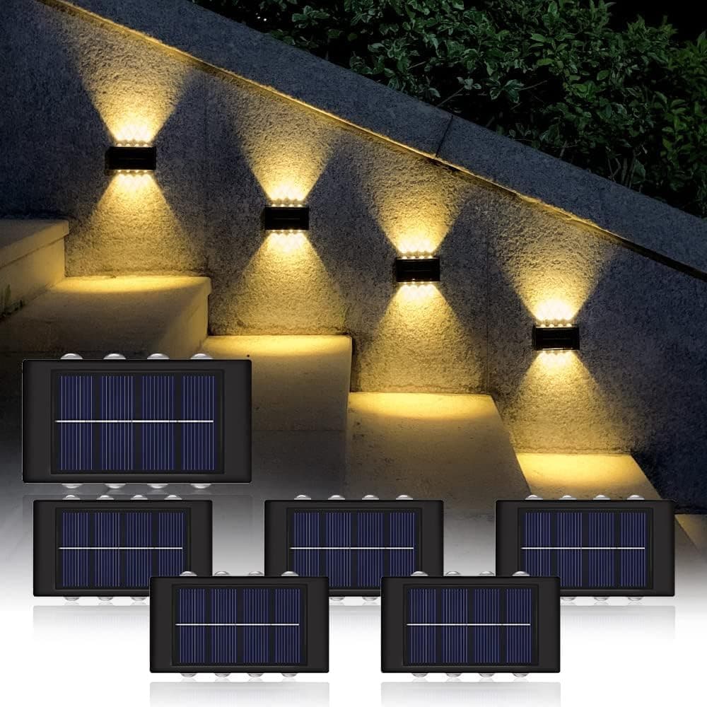 Solar Fence Lights, Wall Light Outdoor Up Down Lighting Waterproof Outside Dusk to Dawn for Deck, Step, Landscape, Railing, Porch (Warm White 6 Pack)