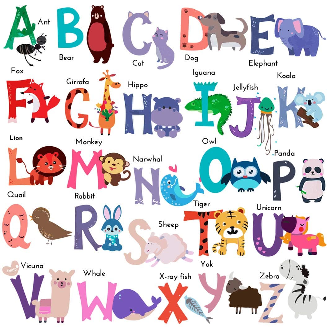 - DEKOSH Animal Alphabet Wall Decals for Baby Nursery | Peel & Stick ABC Stickers for Toddlers