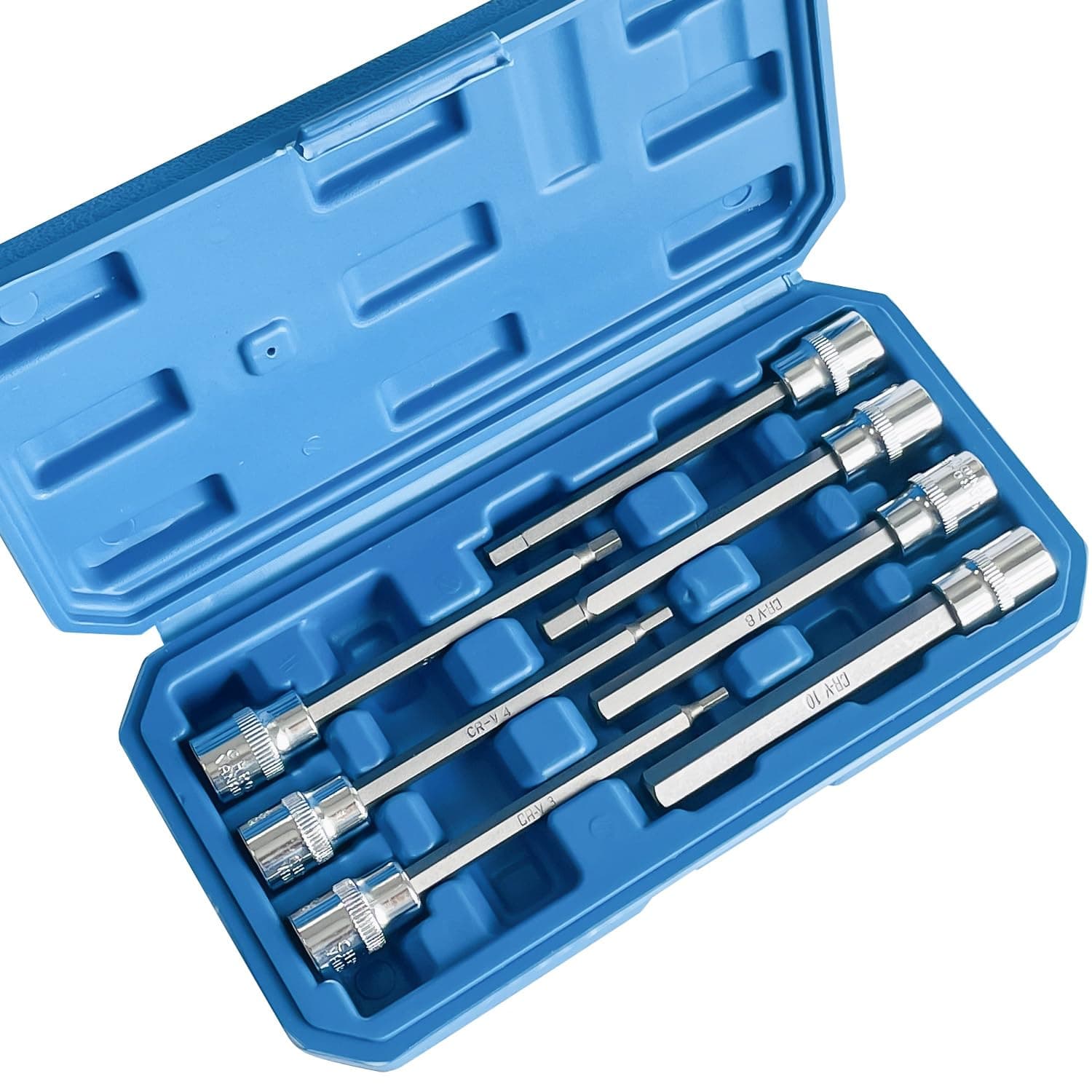 Sutekus 3/8" Drive Extra Long Allen Hex Bit Socket Set Heavy Duty Chrome Vanadium & S2 Alloy Steel Hex Head in 3mm - 10mm Metric Drive Sizes, 7 Pieces