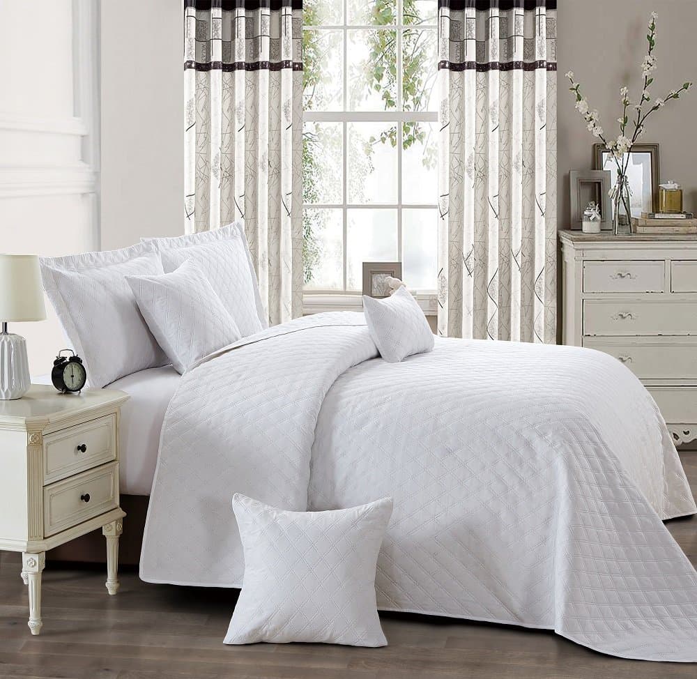 New Beautiful INSPIRATION Quilted Bedspread/Throw with 2 Pillow Shams (WHITE, King)