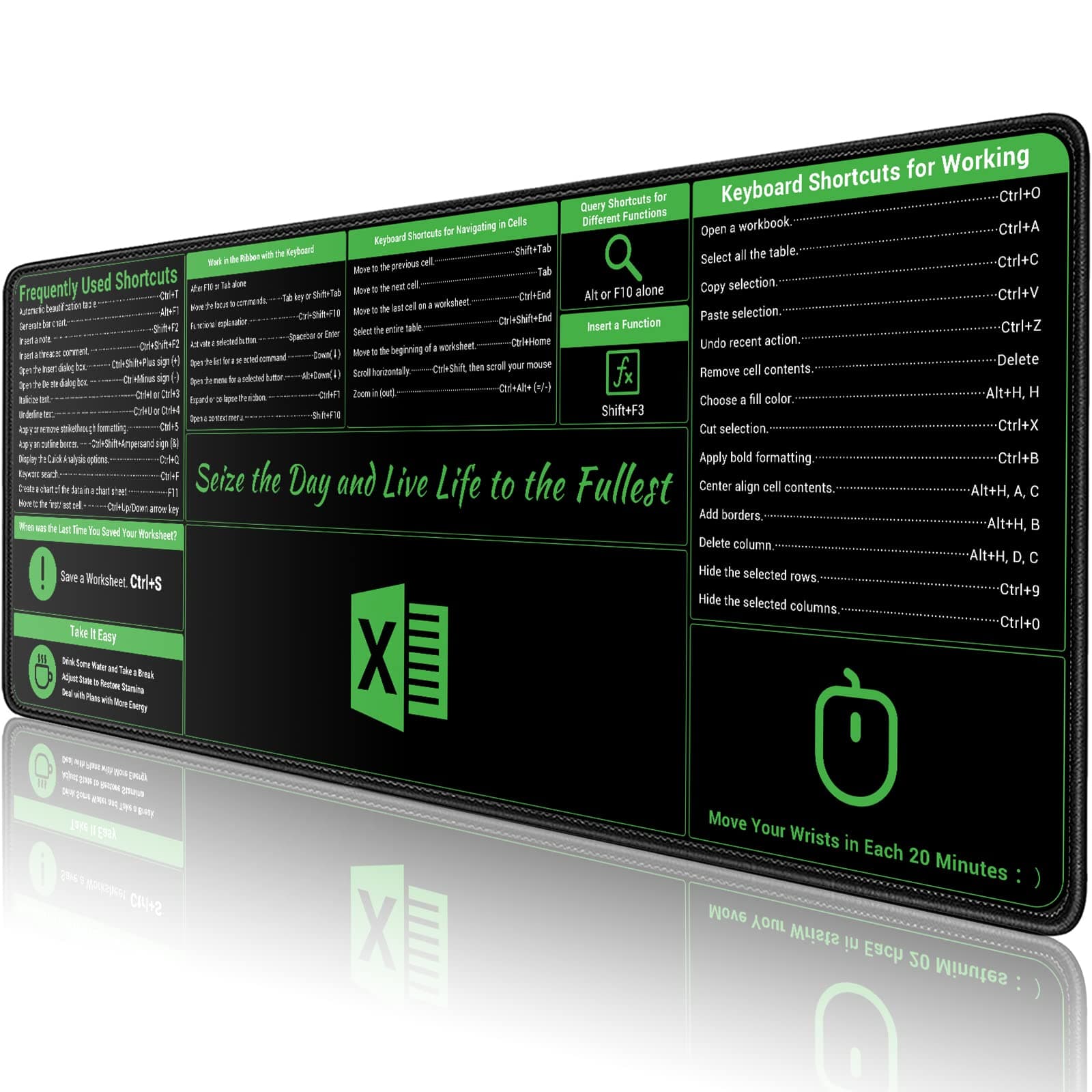 ProbTis Large Excel Shortcut Mouse Pad, Extended Office Mouse Pad with Stitched Edges, Waterproof, Non-Slip Base Keyboard Mats for Desk, XL Giant Mouse Pads for Desk, 31.5”x11.8”, Geek Gifts