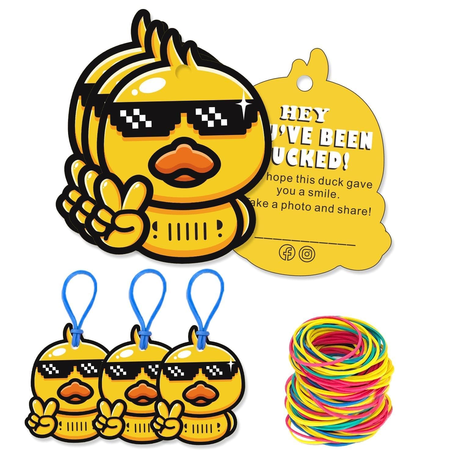 Ducked Tags | You've Been Ducked Card | Duck Duck Tag Ducking Tags 3.1x 2.52'' Size 30 Cards | Cool Rhubarb Duck Design | with Round Hole and Rubber Bands