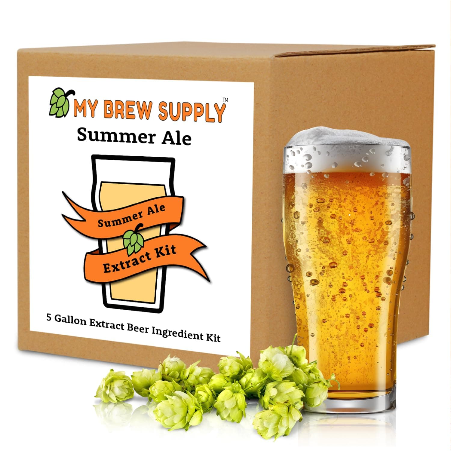 My Brew Supply Summer Ale Extract Kit | Golden Light, Wheat, & Pilsen Dry Malt Extract | Bitter Orange & Lemon Peel | Carapils Grain | Cascade Pellet Hops | American Ale Yeast | 5G Yield