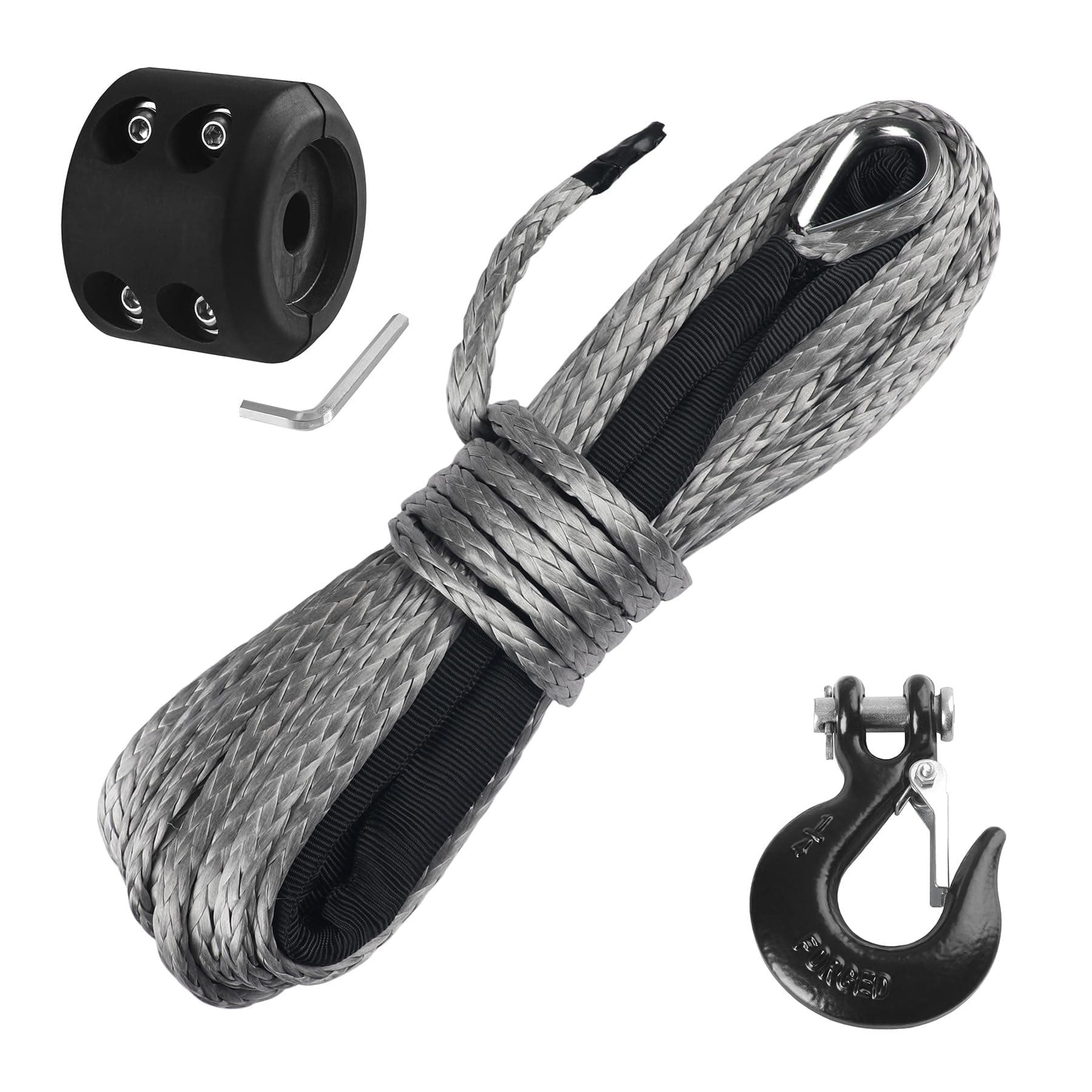Ucreative 1/4 Inch x 50 Feet Synthetic Winch Rope 10,000LBs Line Cable with Hook and Stopper for ATV UTV (Gray)