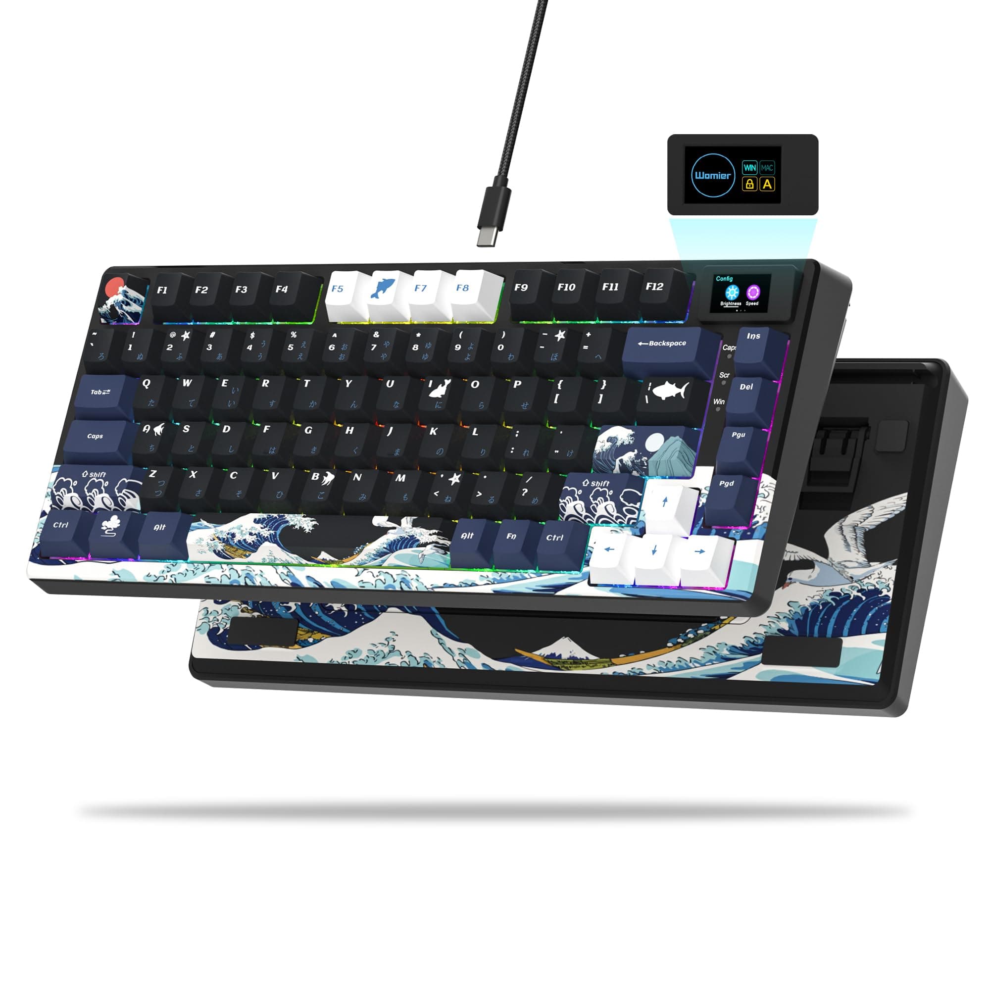 XVX S-K80 75% Mechanical Gaming Keyboard with Color OLED Display, Hot-Swappable, RGB Custom Keyboard Board Mount, Pre-Lubricated Stabilizer for Mac/Win