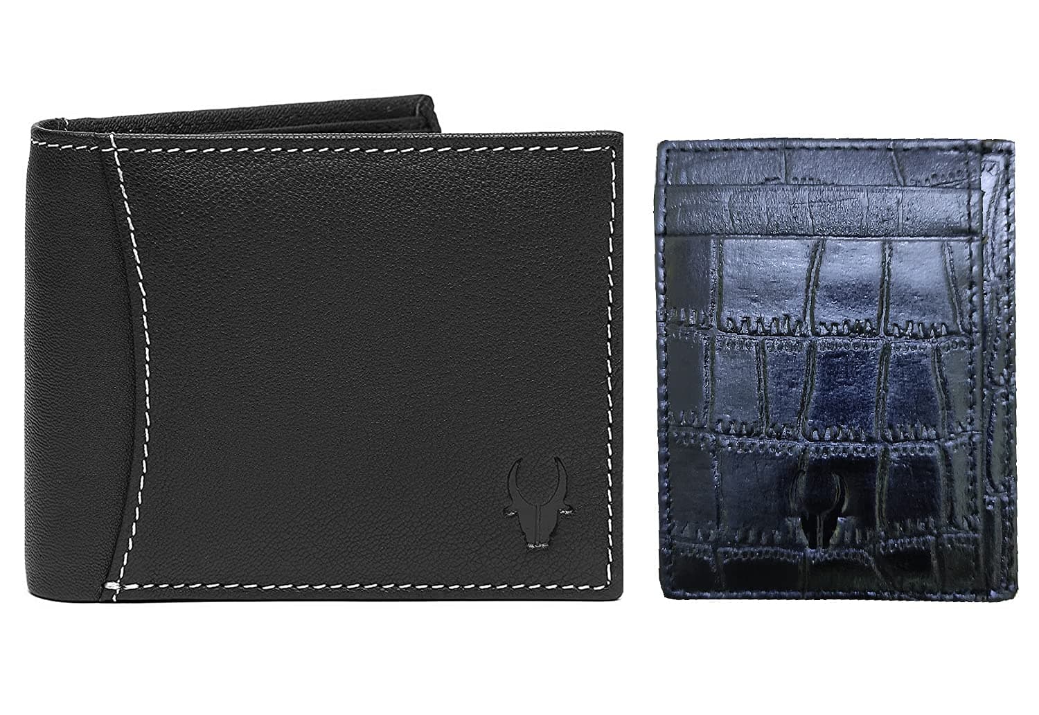 WildHorn Leather Wallet for Men, CRD BLACK CROCO+ BLACK54, Classic