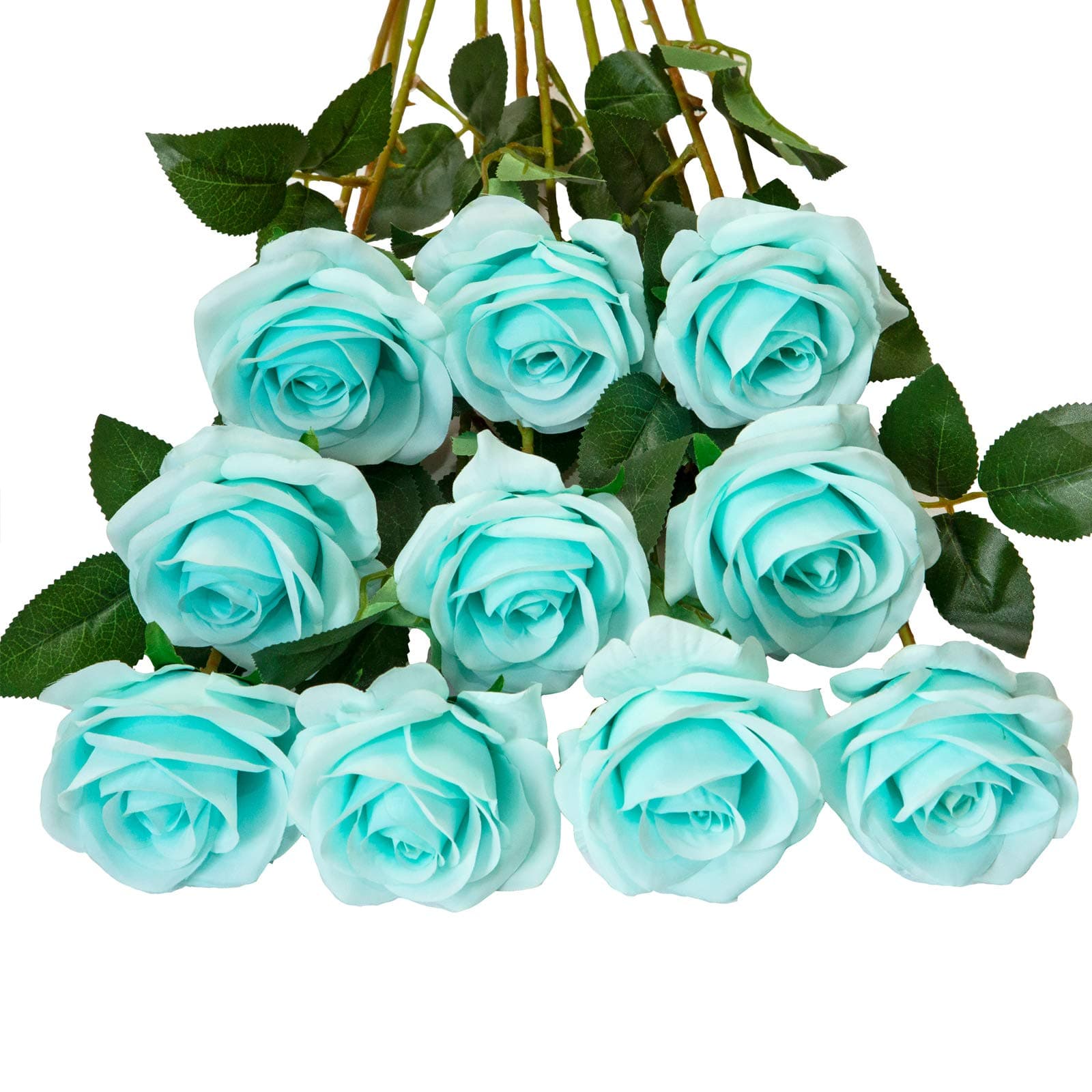 10pcs Fake Roses Artificial Silk Flowers Faux Rose Flower Long Stems Bouquet for Arrangement Wedding Centerpiece Party Home Kitchen Decor(Teal Blue)