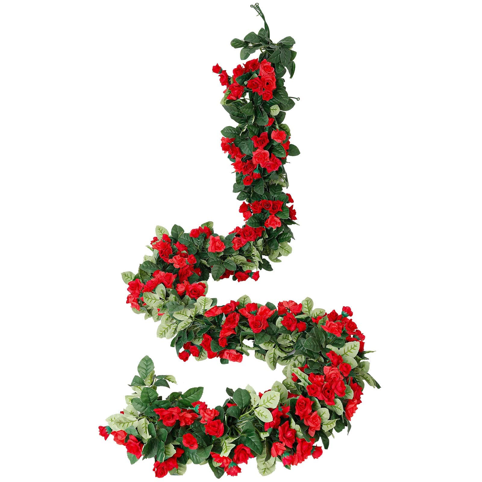 Luyue 2 Pack 15ft Artificial Red Rose Vine Flowers Garlands Christmas Decorations Floral Hanging Garden Craft Rose Ivy Plants for Wedding Arch Arrangement-Red