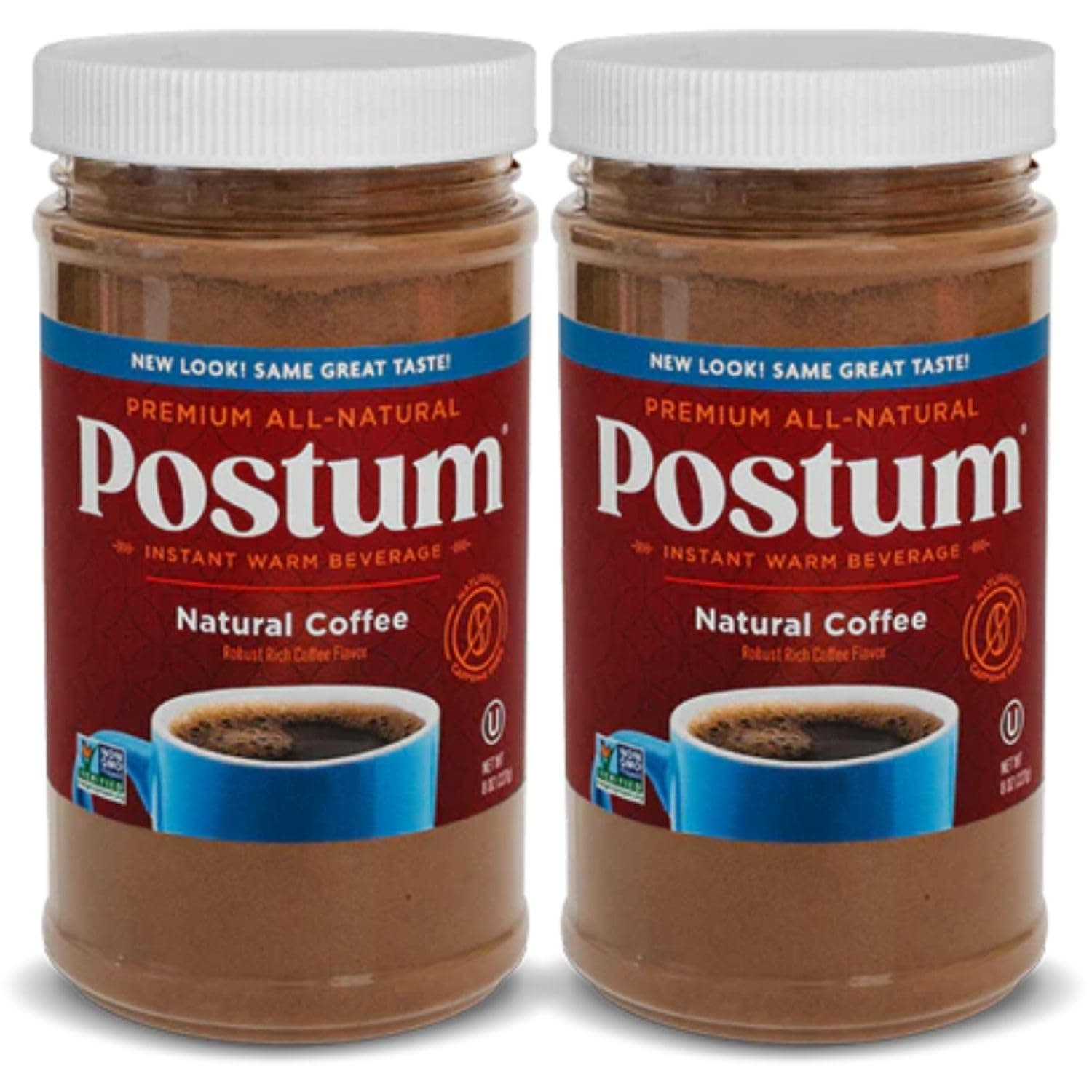 Postum Natural Coffee Flavor Coffee Substitute (2x8oz) Coffee Alternative Caffeine Free with Roasted Wheat Bran & Molasses | Natural, Non-GMO, Vegan Coffee Replacement Drink