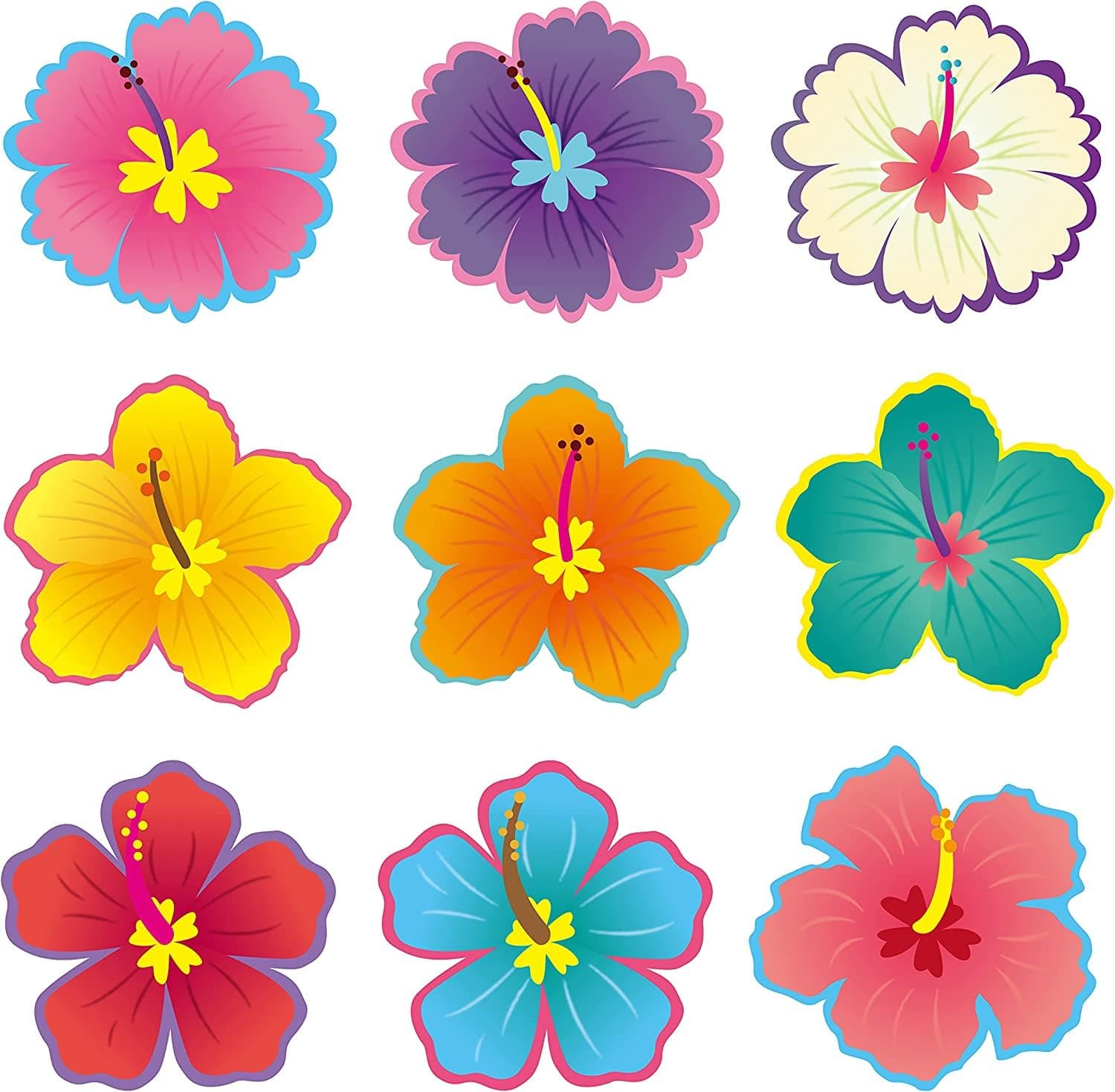 BeYumi 45 Pcs Summer Luau Hibiscus Flower Cutouts