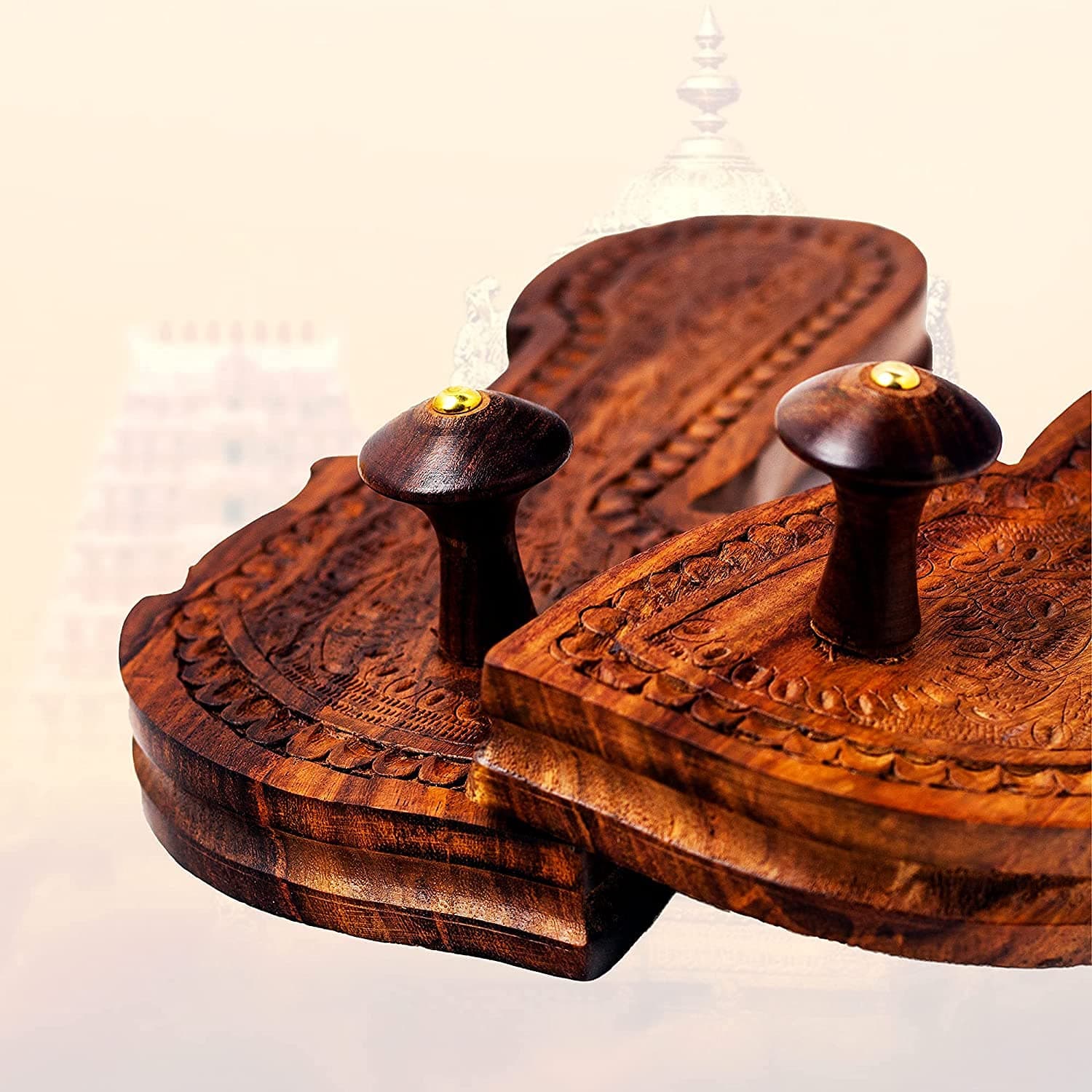 GUG Solar Powered Exotic India Khadau (Paduka) Wooden Sandals for Auspicious Occasions Traditional Indian khadau chappal for men women (Free Size, Sheesham Wood)