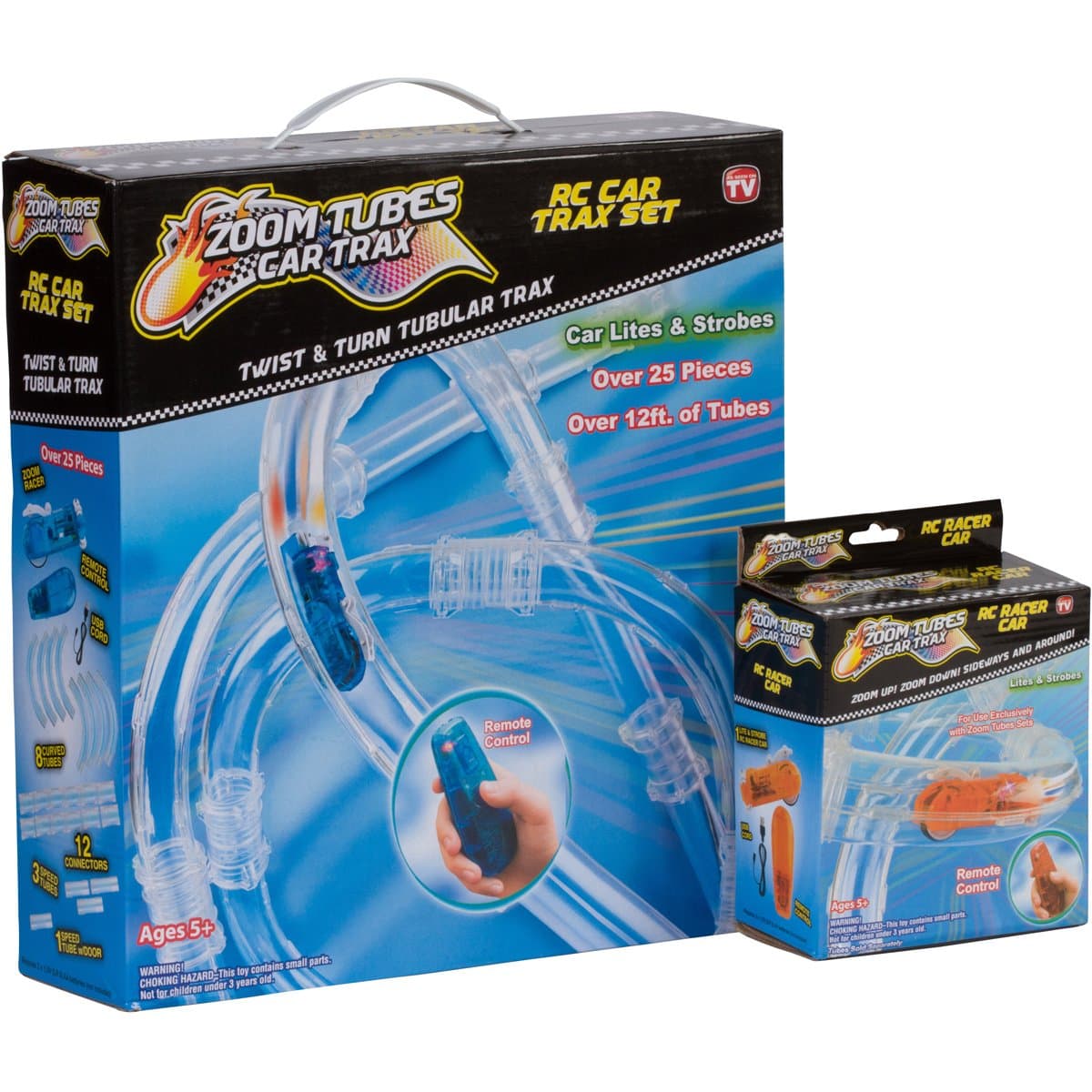 Zoom Tubes RC Car Trax, Racing Bundle: 25-Pc Main Kit with 1 Blue Racer & Orange Racer (As Seen on TV)