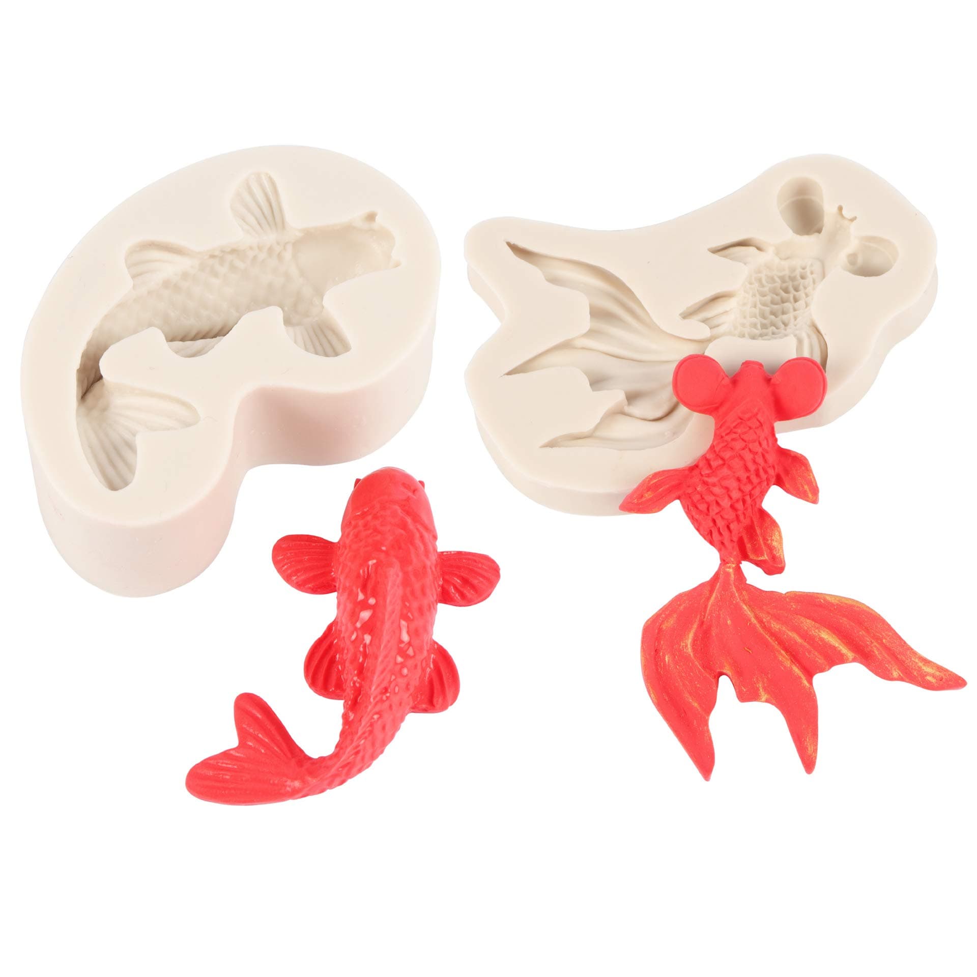 Fewo 2 Pack 3D Japanese Koi Fish Goldfish Cake Fondant Molds Carp Silicone Mold for Making Sugar Craft Gum Paste Chocolate Mini Soap Polymer Clay Resin Cupcake Decoration Supplies