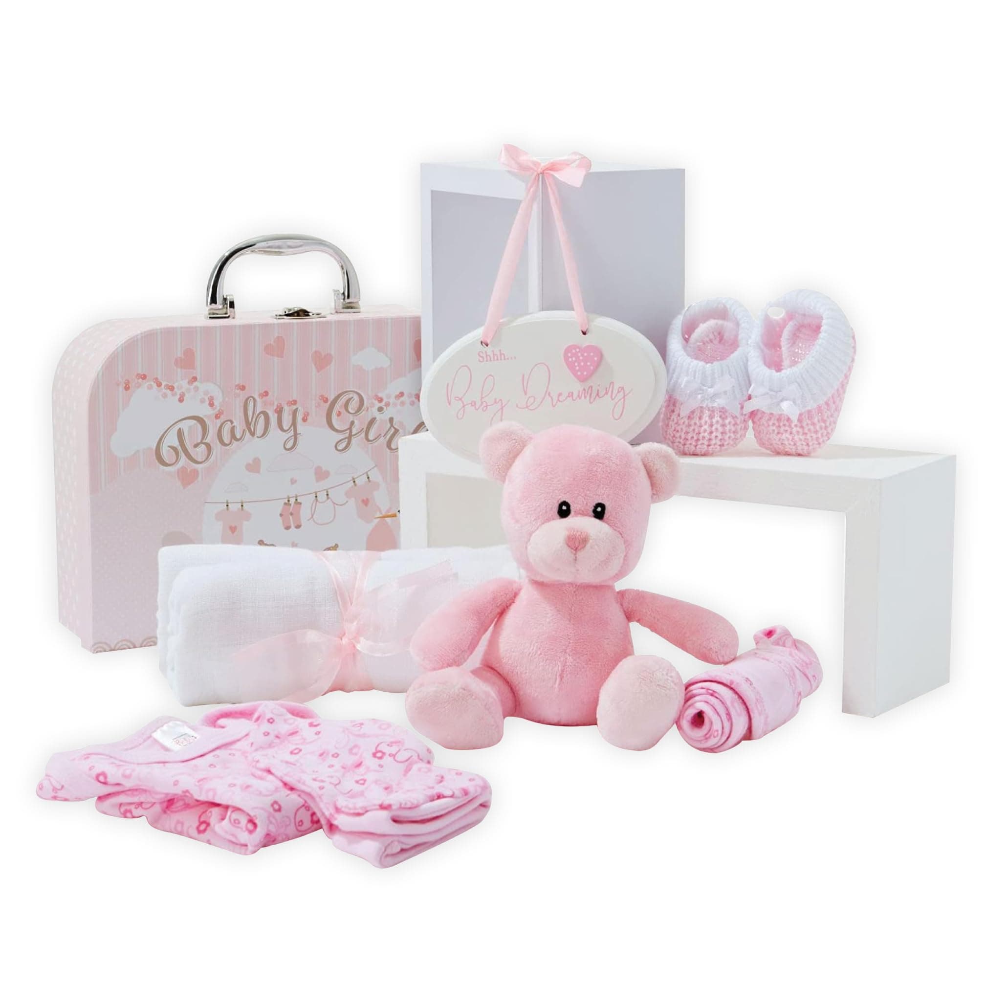 Baby Box Shop for Girls - 9 Baby Essentials, Baby Gift for Baby Shower - Newborn Gifts Set for Girls - Baby Gift Sets for Newborn Girls - Pink