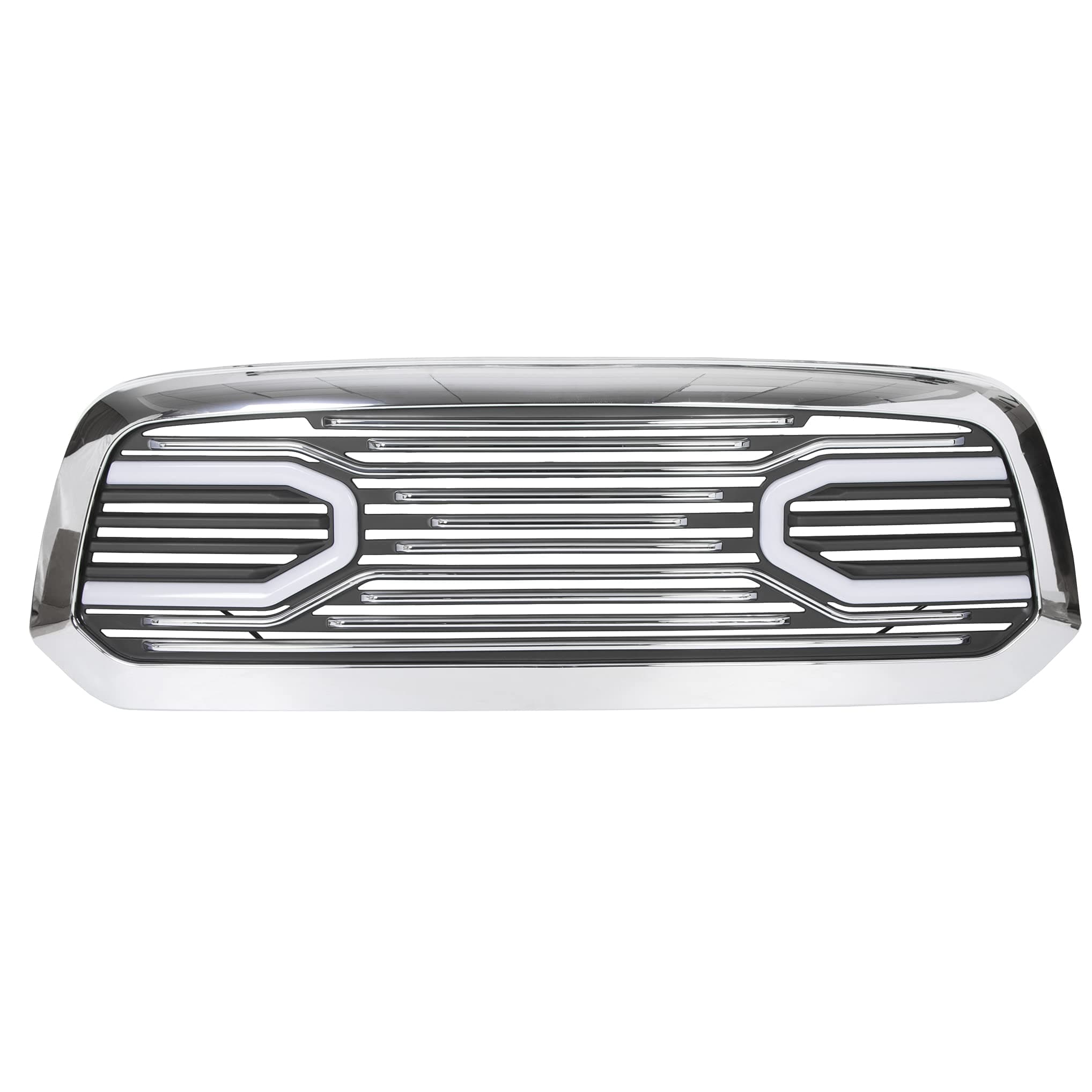 HECASA Chrome Front Big Horn Grille Replacement Shell Compatible with 2013-2018 Dodge RAM 1500 (W/Light)