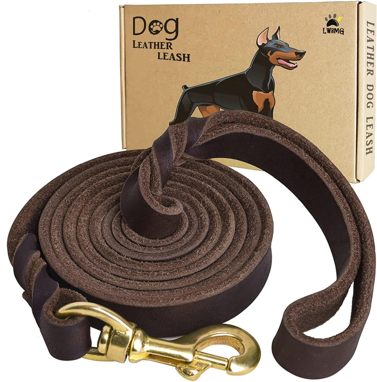 LWBMG Leather Dog Leash 6ft x 3/4 inch, Heavy Duty Genuine Leather Braided Dog Training Leash, Soft and Strong Pet Lead for Large, Medium, Small Dogs