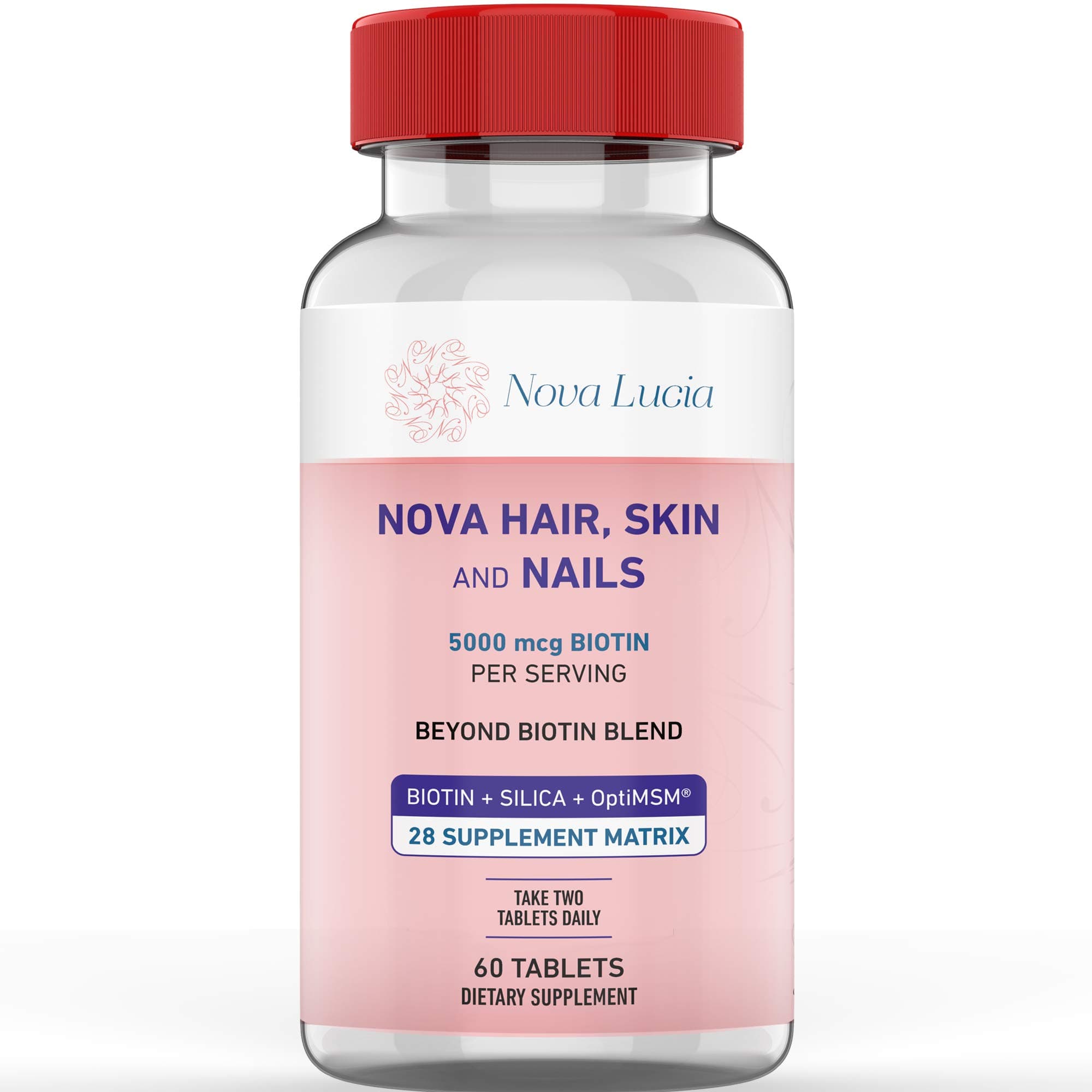 Hair, Skin & Nails Vitamin Biotin 5000 mcg, Silica, OptiMSM 28 Multi-Vitamin Supplement for Healthy Hair, Glowing Skin, Strong Nails, Antioxidant Anti-Aging Skin Care for Men and Women 60 Tablets