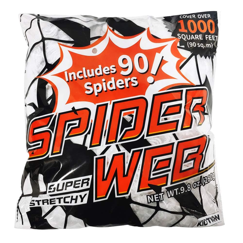 Kidtion 1000 sqft Halloween Spider Web with 90 Extra Fake Spiders