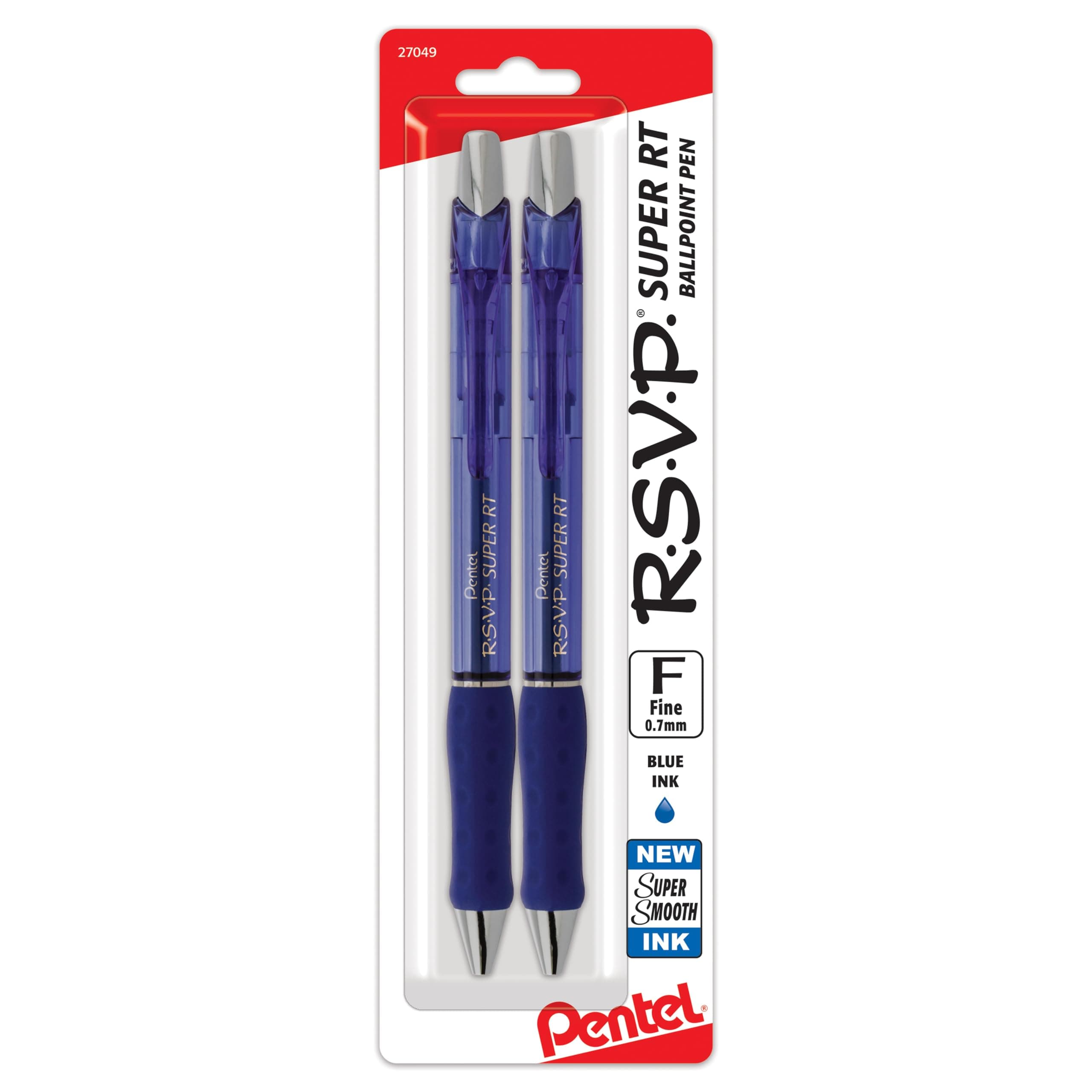 RSVP Super RT Ballpoint Pen, (0.7mm) Fine Line, Blue Ink, Pack of 2 (BX477BP2C)
