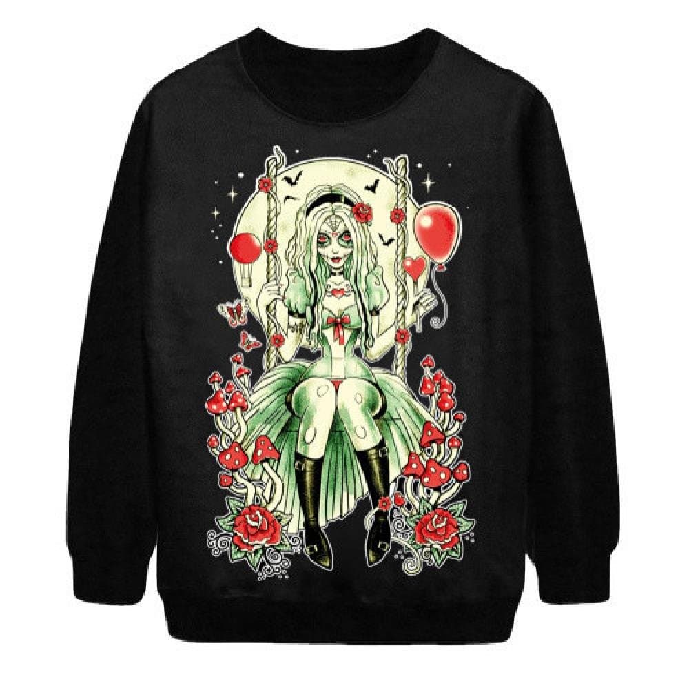 Women Hoodies Princess Floral Print Sweatershirt Slim Punk Free Size KG43