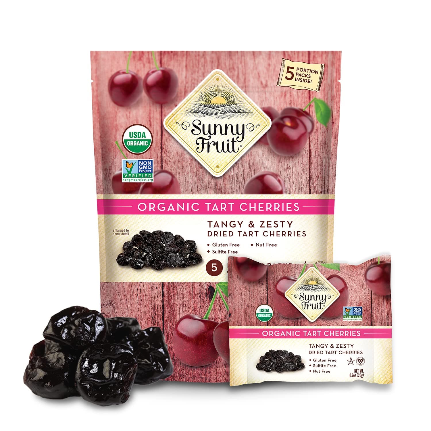 Soft Organic Dried Tart Cherries - 1 Bag (5 Individual Portion Packs) | No Preservatives | Healthy, Convenient Snack Packs | ORGANIC, NON-GMO, VEGAN, HALAL, KOSHER