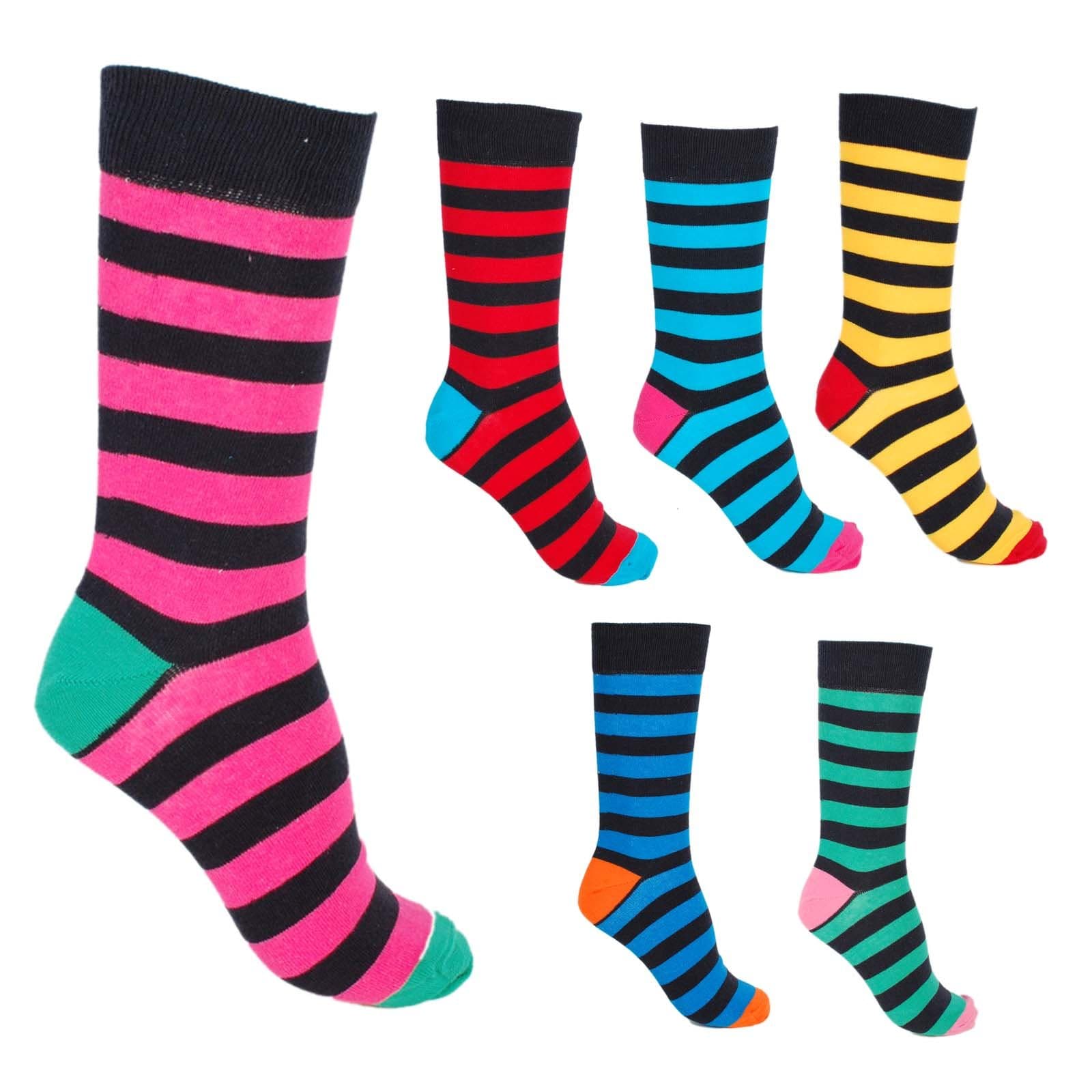 Mens 6pk Cascade Pierre Calvini Rugby Stripe Socks - Perfect Christmas Gift